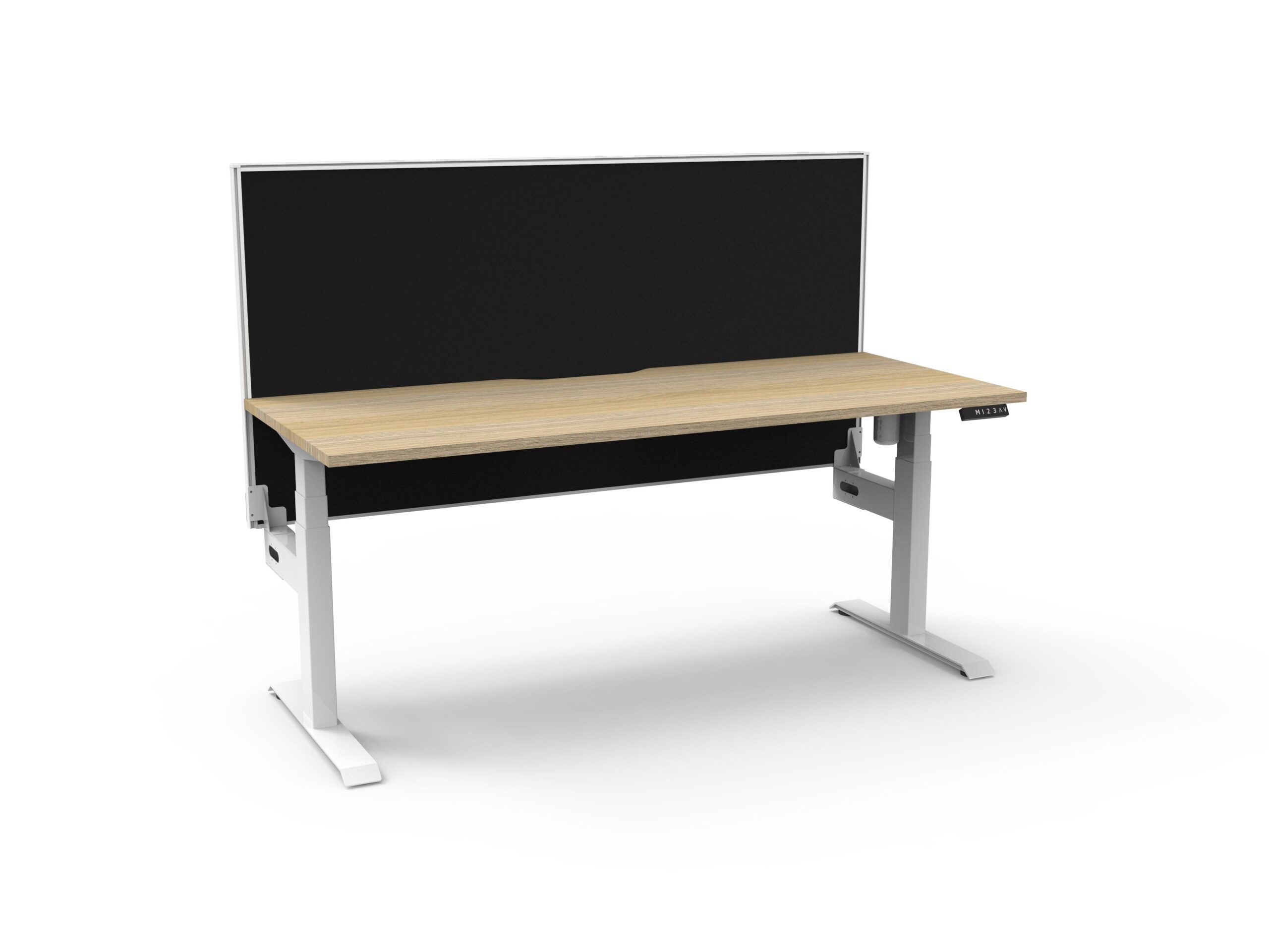 Rapidline Boost Light Sit-Stand Desk – 1200×750mm, Natural Oak Top, Black Fabric Screen, White Frame