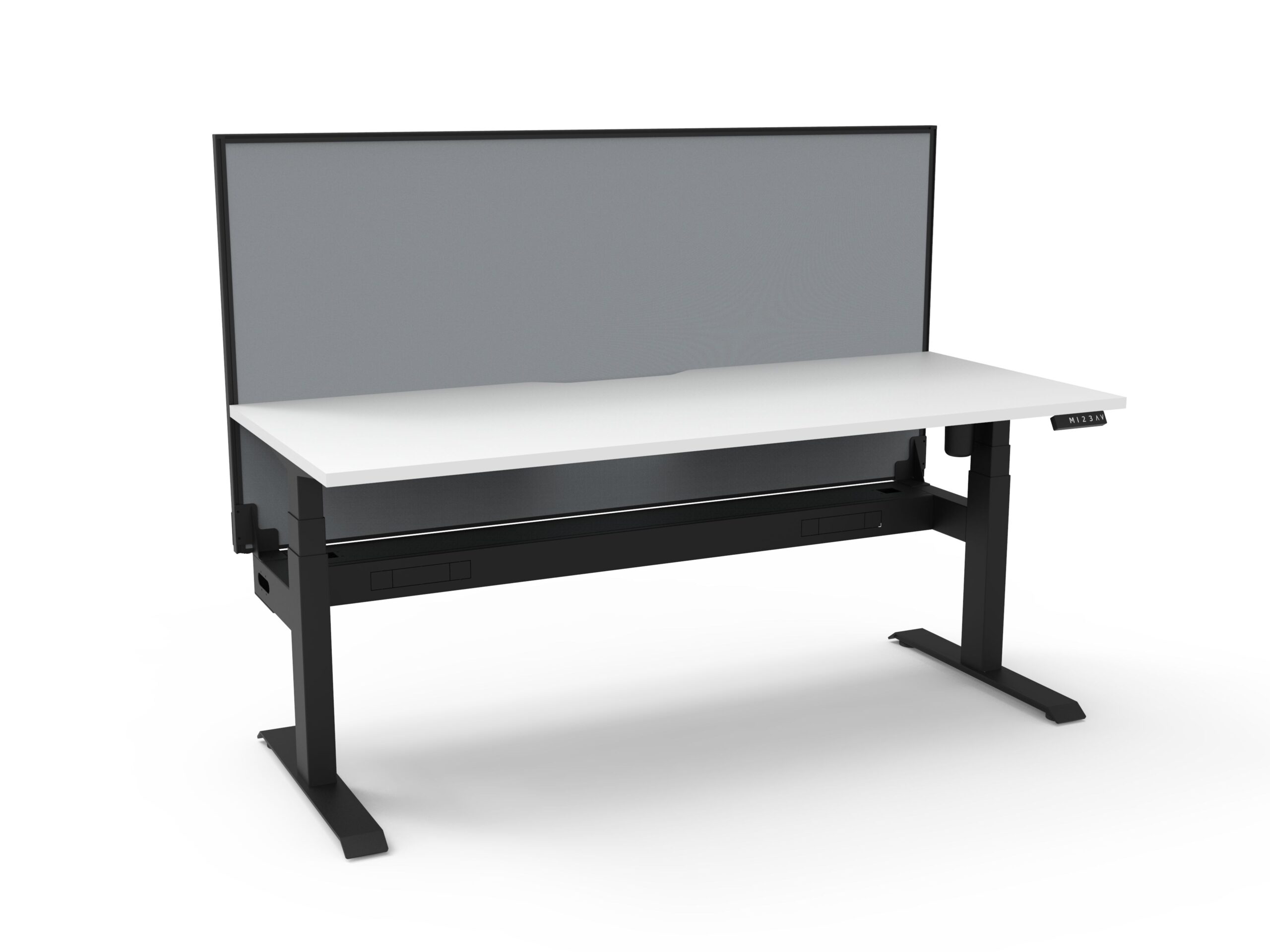 Rapidline Boost Light Sit-Stand Desk – 1500mm x 750mm | Natural White Top, Black Satin Frame, Grey Privacy Screen