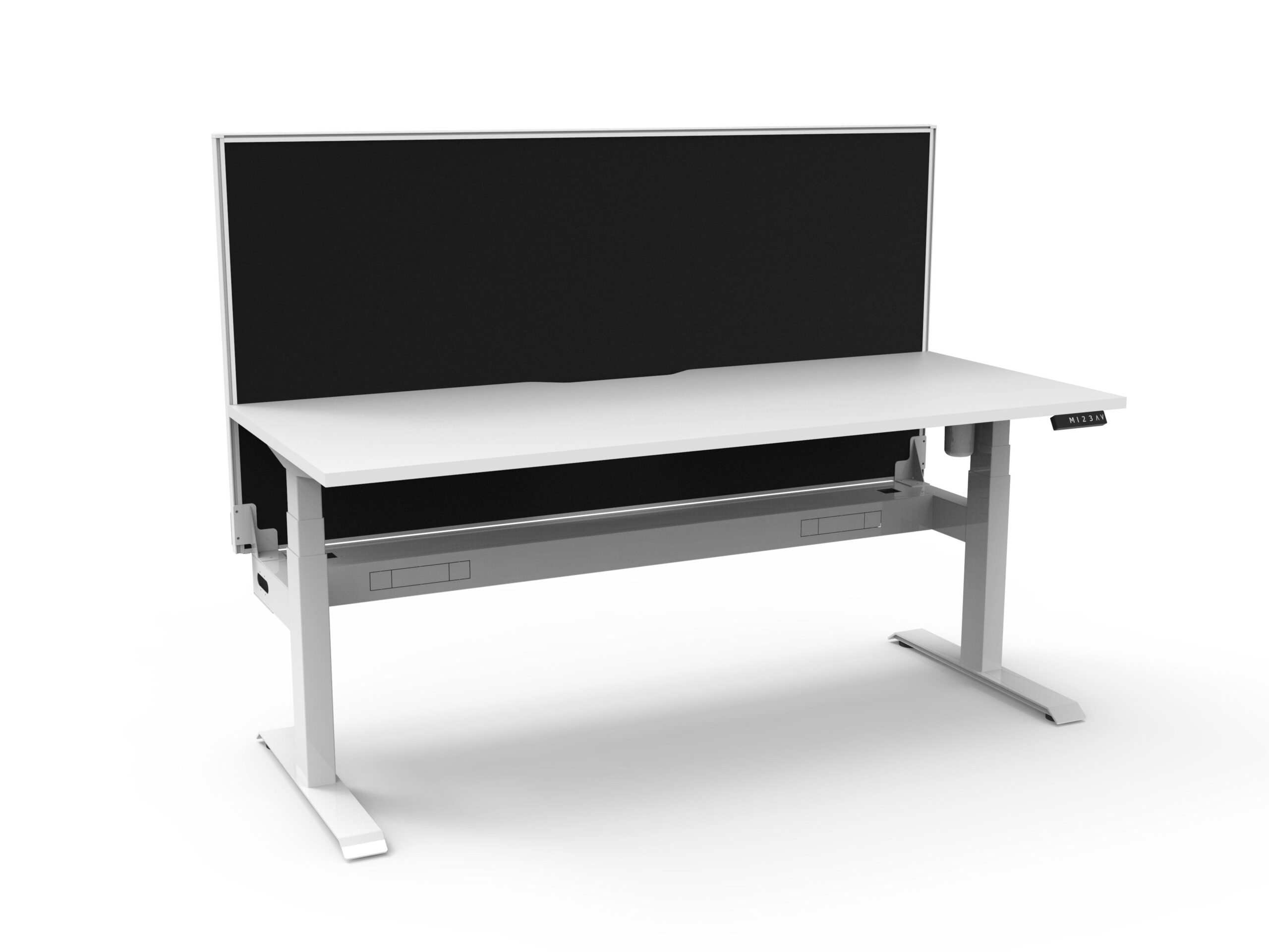 RAPIDLINE Boost Light Sit-Stand Desk – 1800×750mm, White Top, White Frame, Cable Tray & Black Privacy Screen