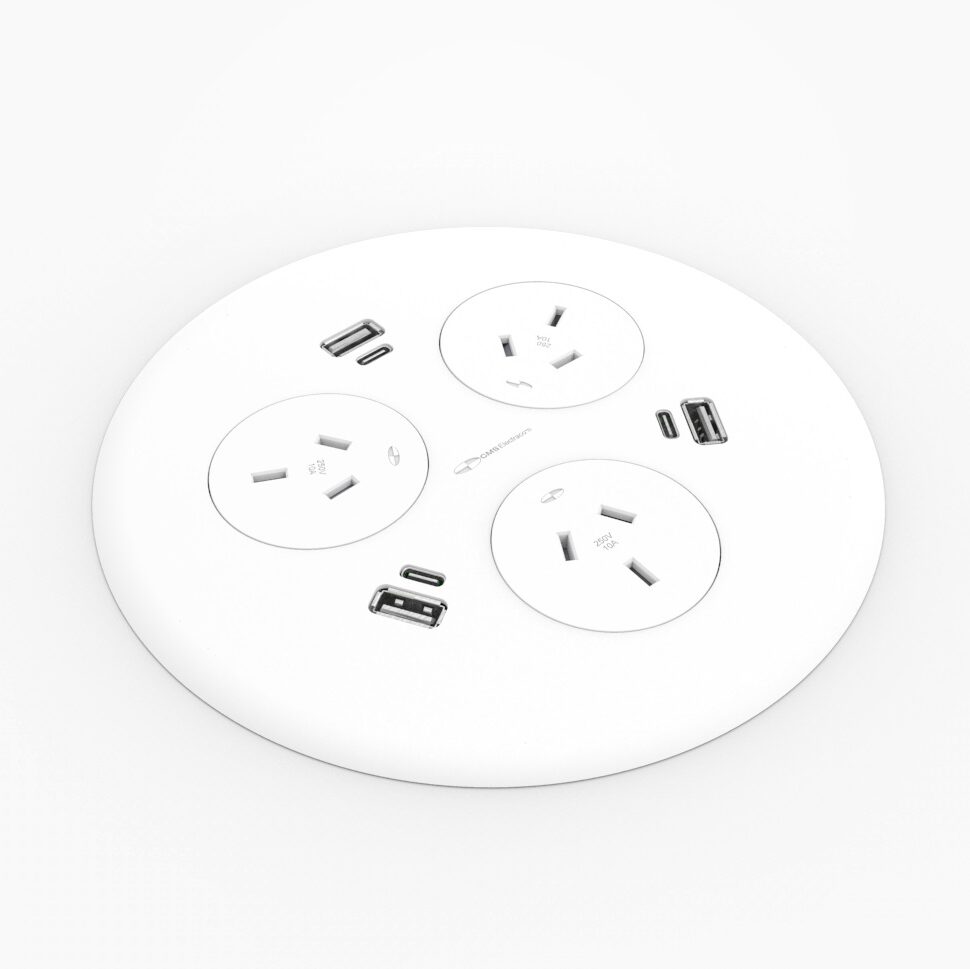 RAPIDLINE Blinky Charging Station – White, 3 GPO + 3 USB-C/A Fast Charge, 500mm Tag Lead
