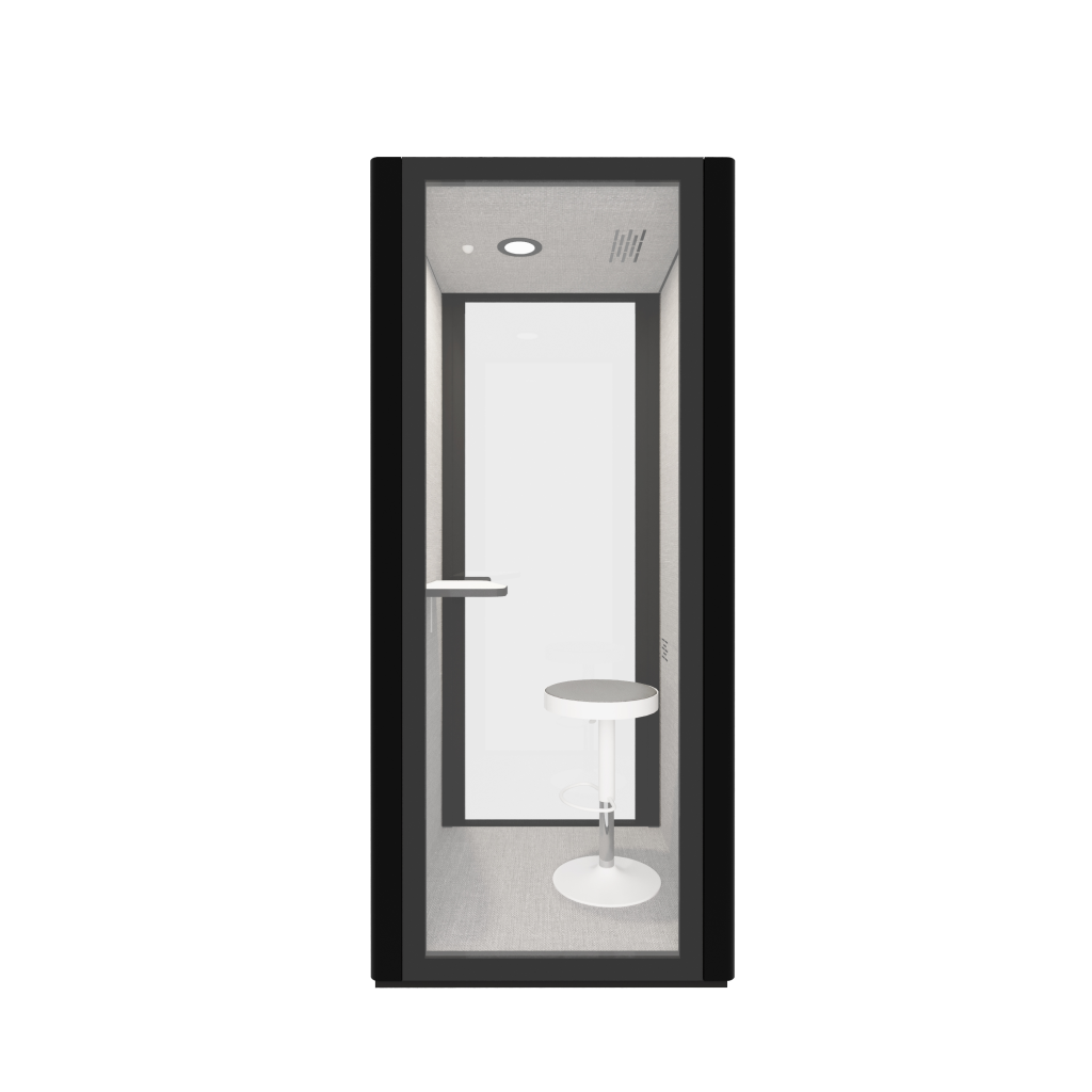 Rapidline B.Quiet Single Pod | Sound-Reducing Office Booth with Power & Ventilation – Black/Grey