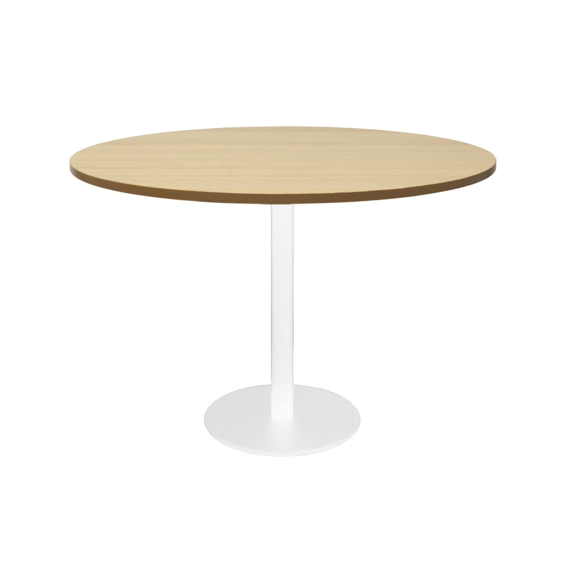 Rapidline Estilo Round Table – 1200mm Natural Oak Top, White Powder-Coated Base