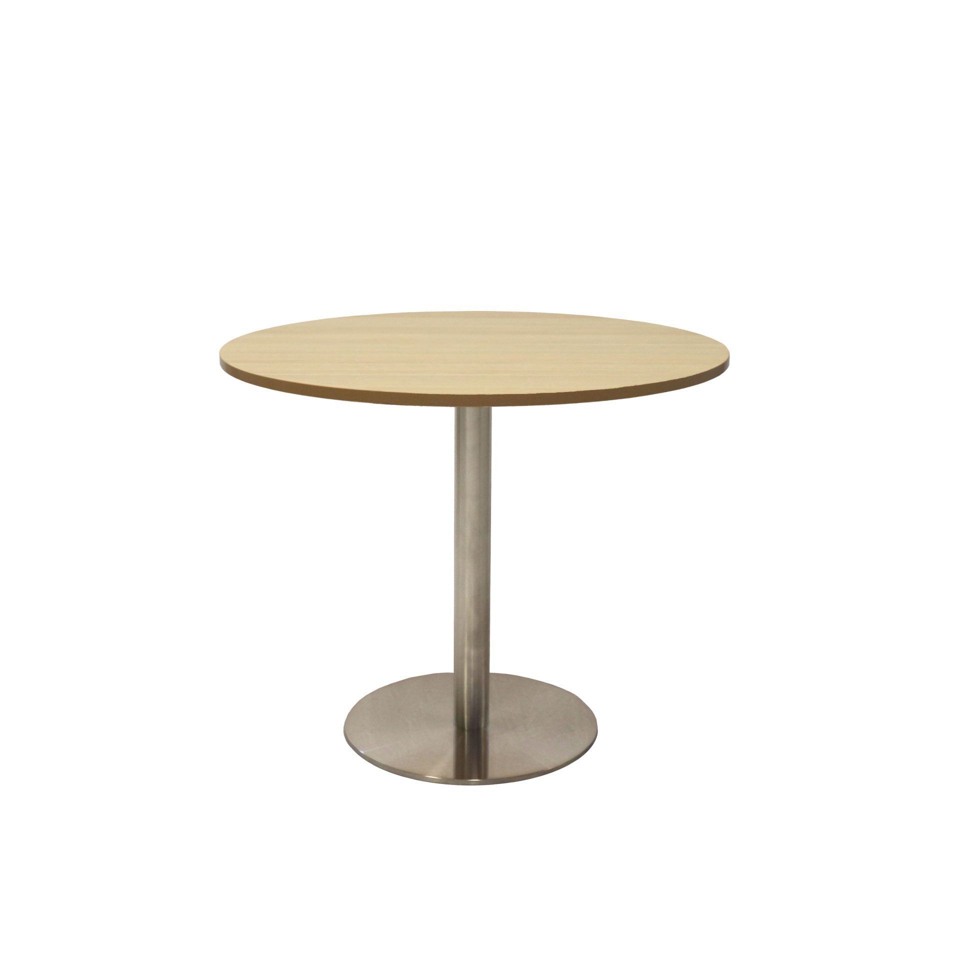 Rapidline Estilo Round Table – 900mm Natural Oak Top, Stainless Steel Base