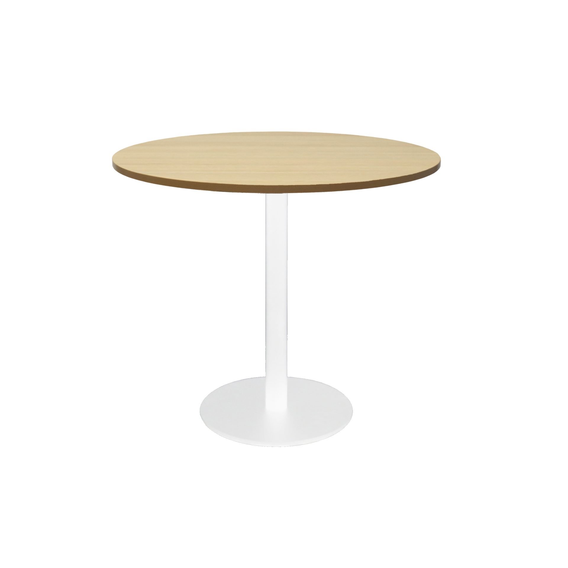 Rapidline Estilo Round Table – 900mm Natural Oak Top, White Powder-Coated Base