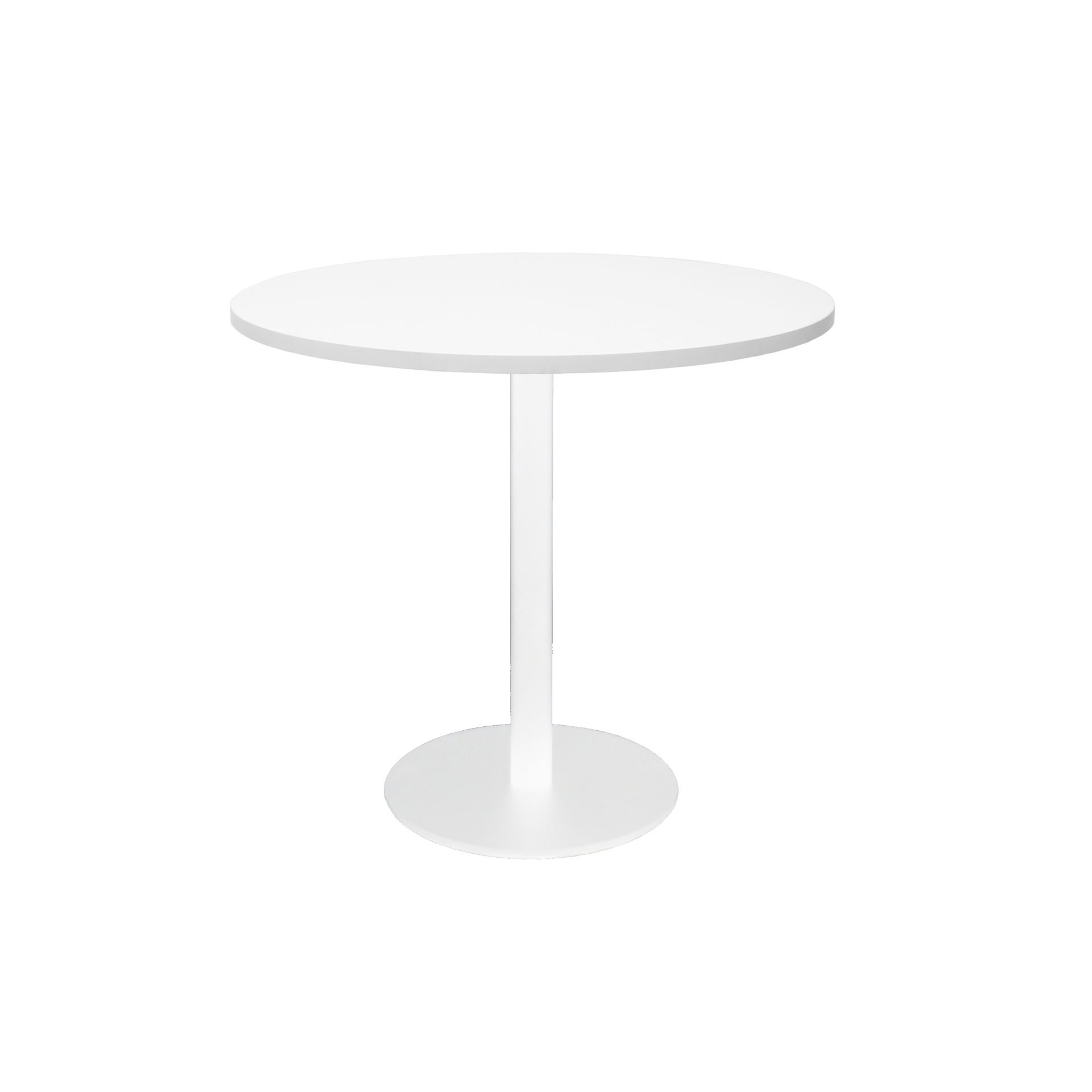Rapidline Estilo Round Meeting Table – 900mm Natural White Top, White Powder Coat Base