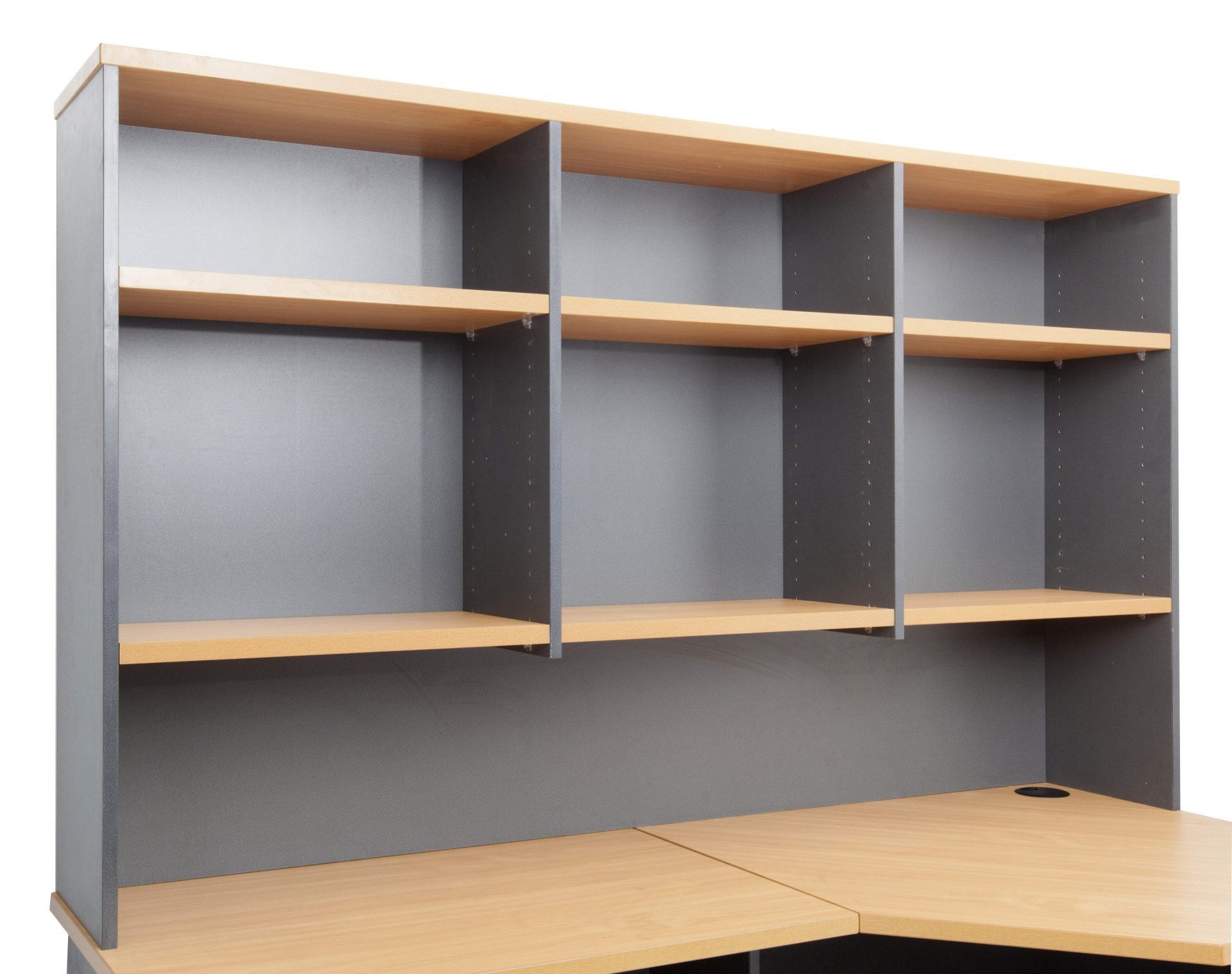 Rapidline Rapid Worker Hutch – 1500mm Wide | Beech & Ironstone | Adjustable Shelves + Monitor Space