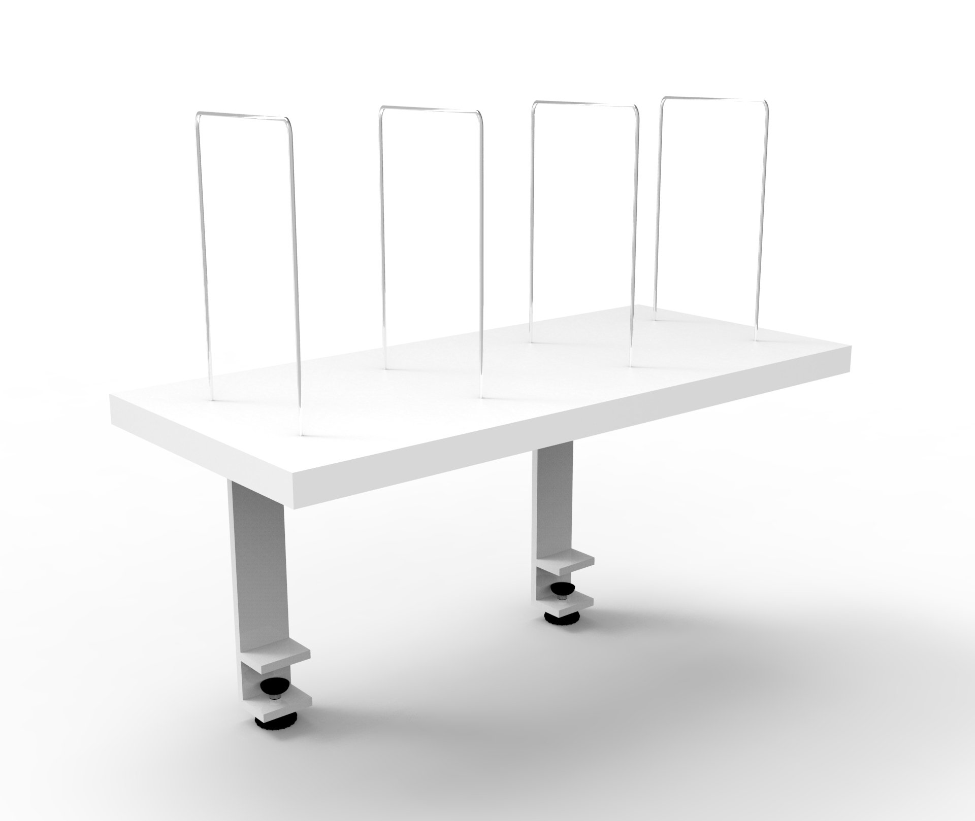 Rapid Infinity Desk Mounted Shelf – Natural White & White Satin | Clamp Fixing, Wire Dividers Included