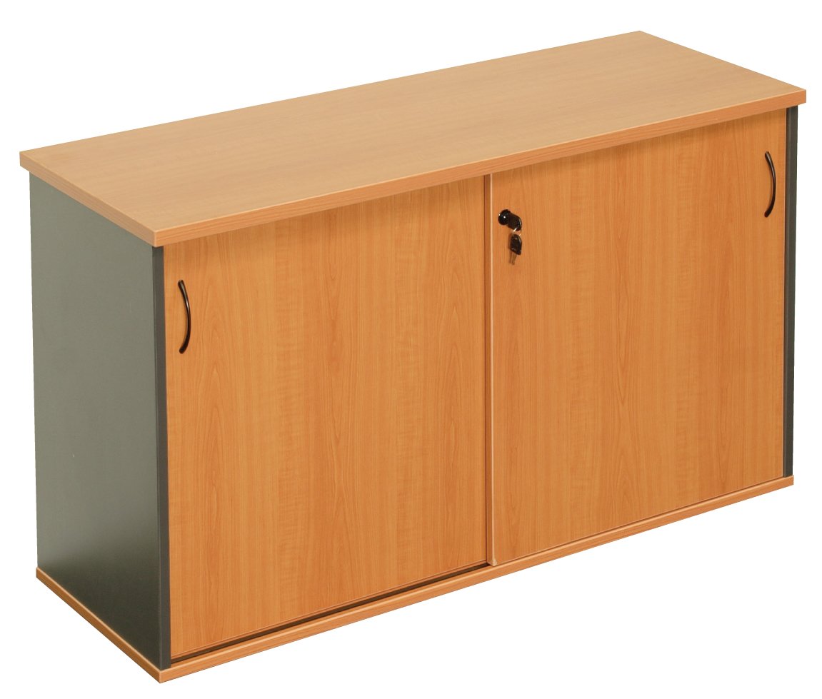 Rapid Worker Sliding Door Credenza – 1800mm W x 450mm D x 730mm H | Cherry & Ironstone | Rapidline