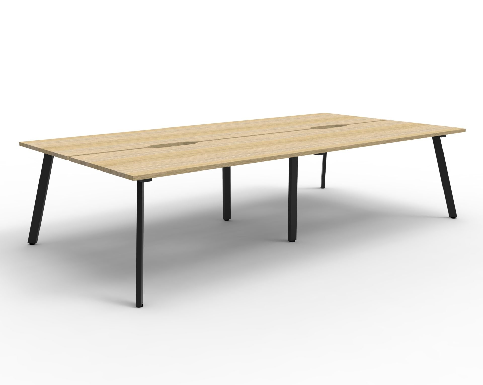 RAPIDLINE Eternity Back-to-Back Workstation – 4 Person, 1200mm W x 750mm D, Natural Oak Top & Black Satin Base