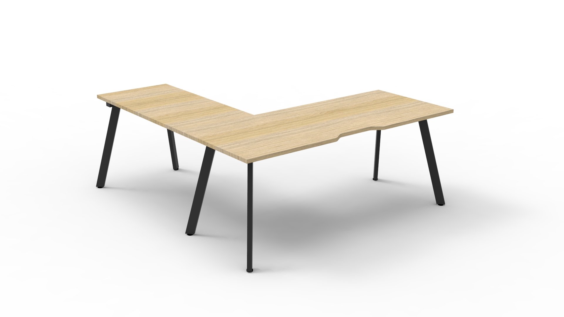 Rapidline Eternity Leg Corner Workstation – 1800×1850mm, Natural Oak Top / Black Base, No Screen