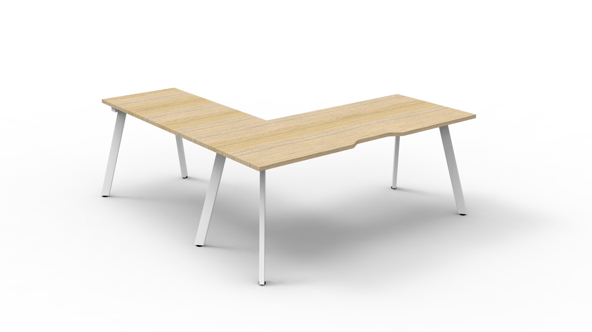 Rapidline Eternity Leg Corner Workstation – Natural Oak Top, White Satin Base | 1800mm x 1850mm