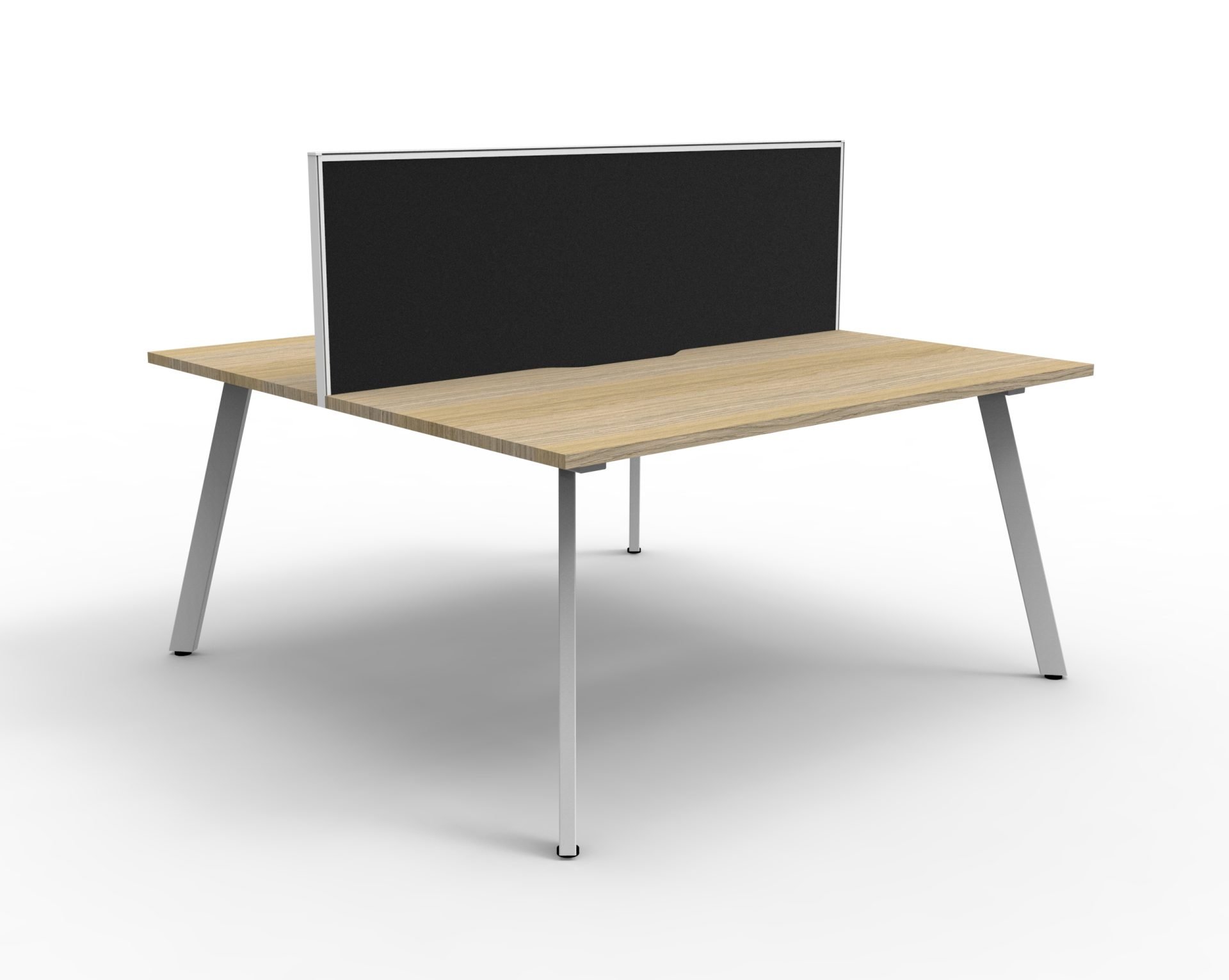 Rapidline Eternity Back-to-Back Workstation – 2 Pod, 1800×750mm, Natural Oak Top, White Satin Base, SHUSH30 Screen (Black Fabric)