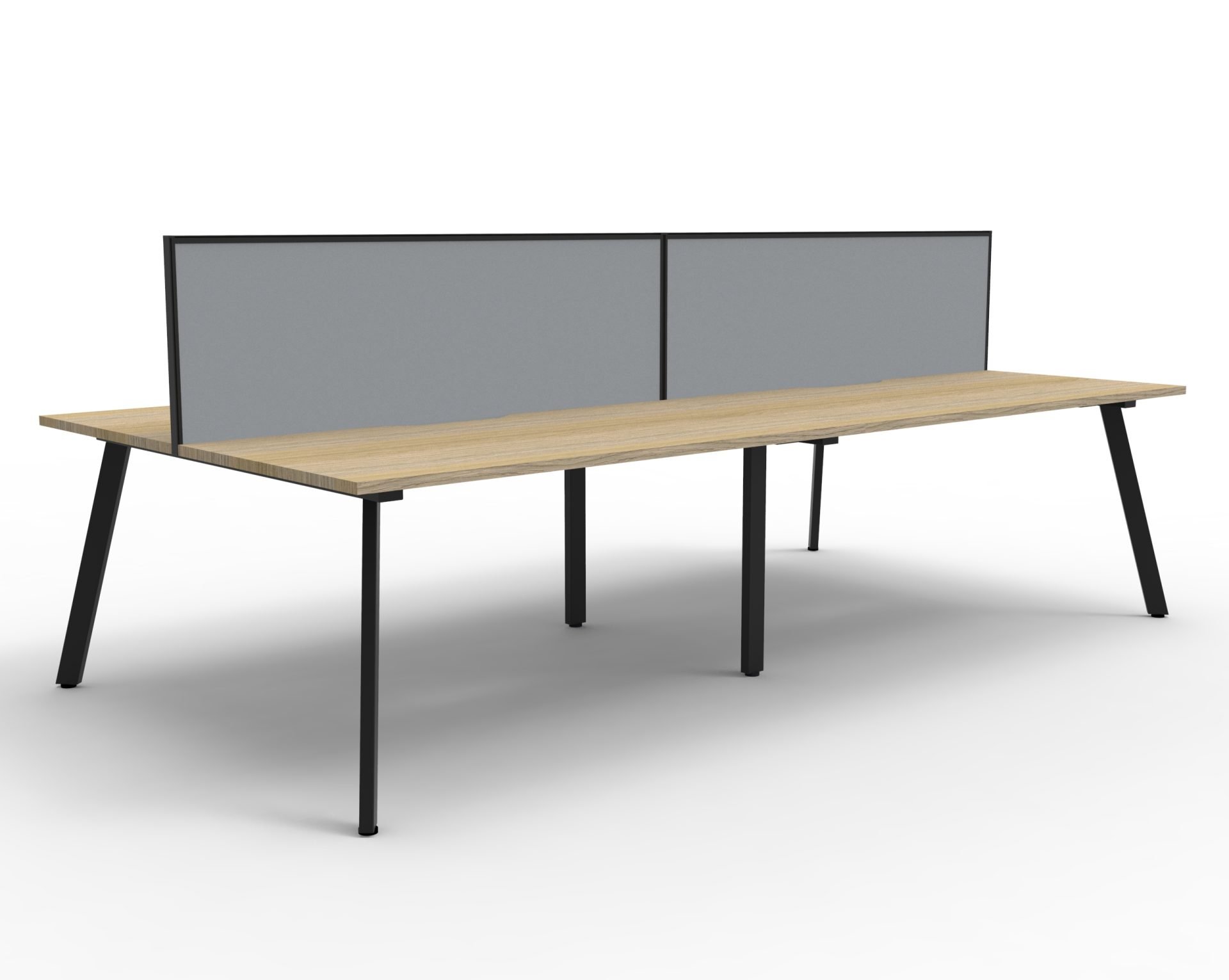 Rapidline Eternity Back-to-Back Workstation – Pod of 4, 1500×750mm, Natural Oak & Black Satin Base, Grey Screen
