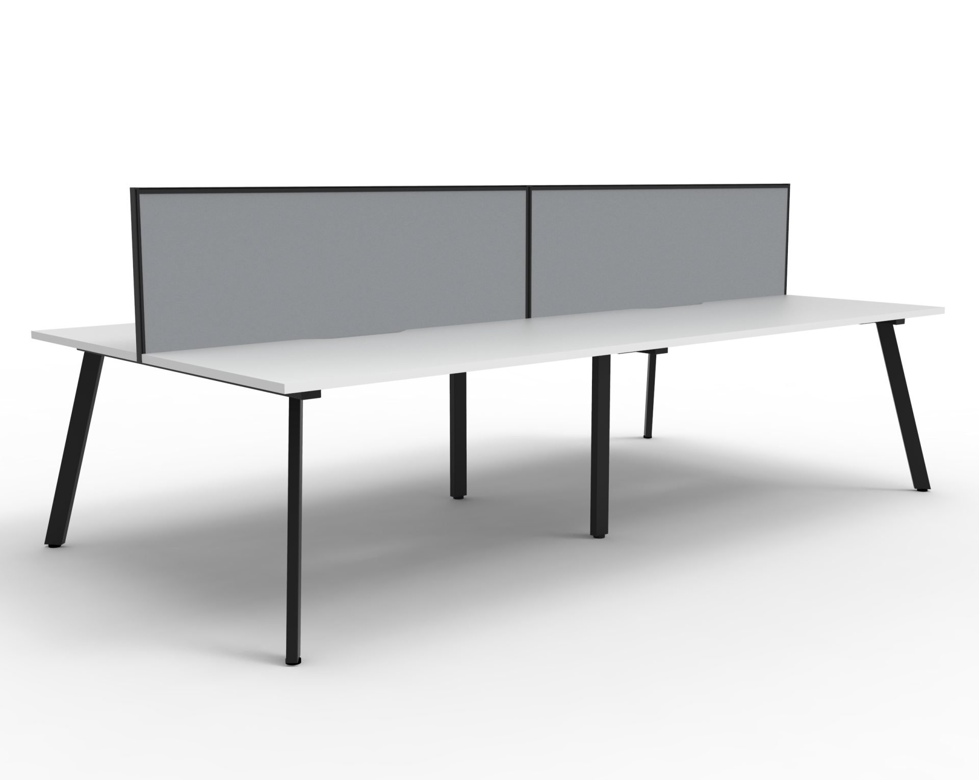 Eternity Back-to-Back Workstation – Pod of 4 | Natural White & Black Base | 1800×750mm | SHUSH30 Screen (Grey Fabric)