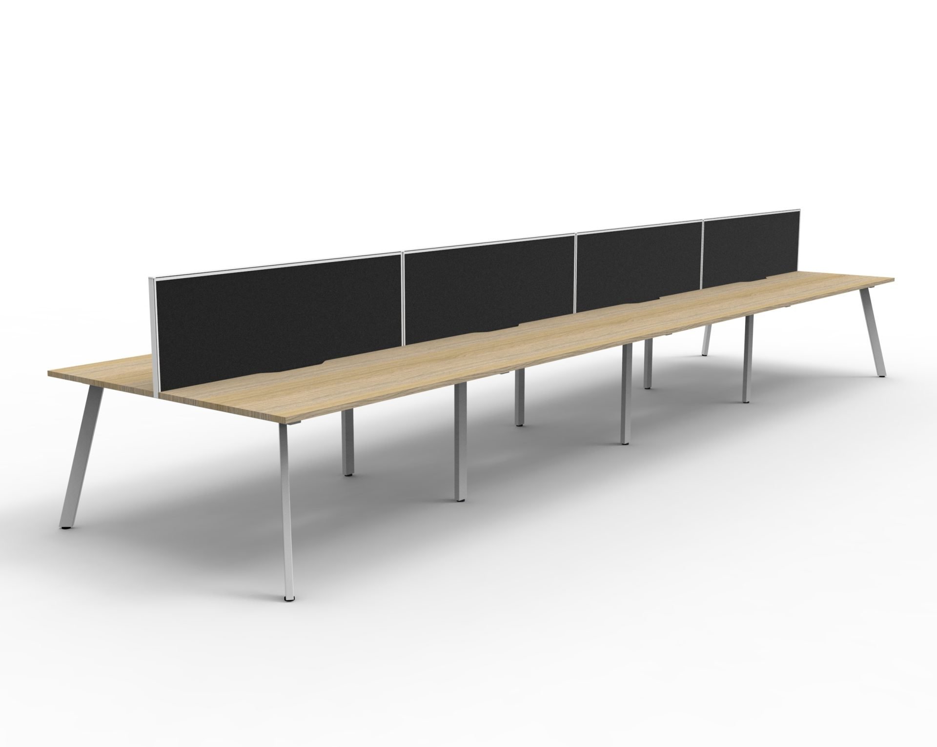 Rapidline Eternity Back-to-Back Workstation – Pod of 8 | 1200mm W x 750mm D | Natural Oak Top, White Satin Base, Black SHUSH30 Screen