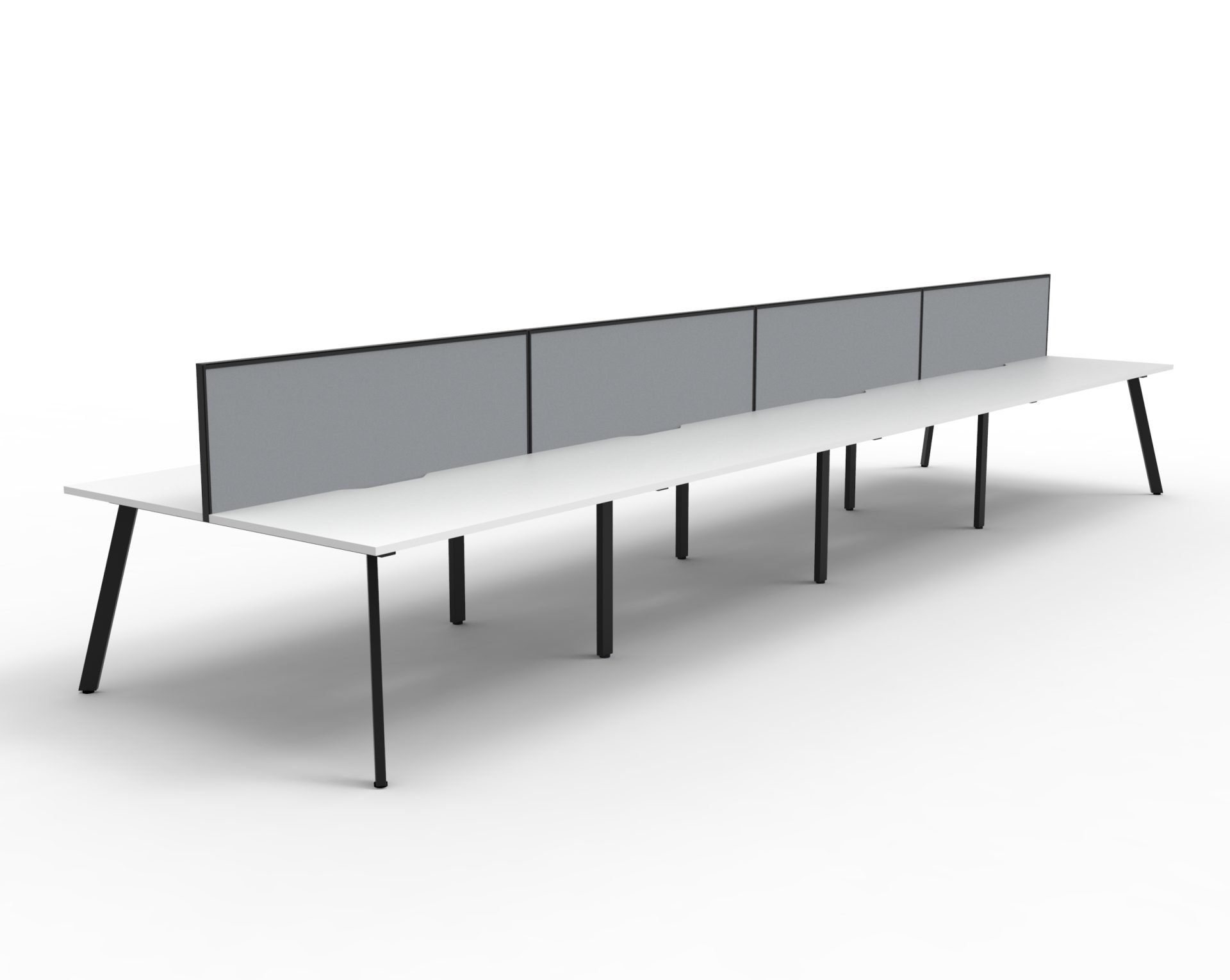 Rapidline Eternity Back-to-Back Workstation – Pod of 8 | 1200mm W x 750mm D | Natural White Top, Black Satin Base, Grey SHUSH30 Screen