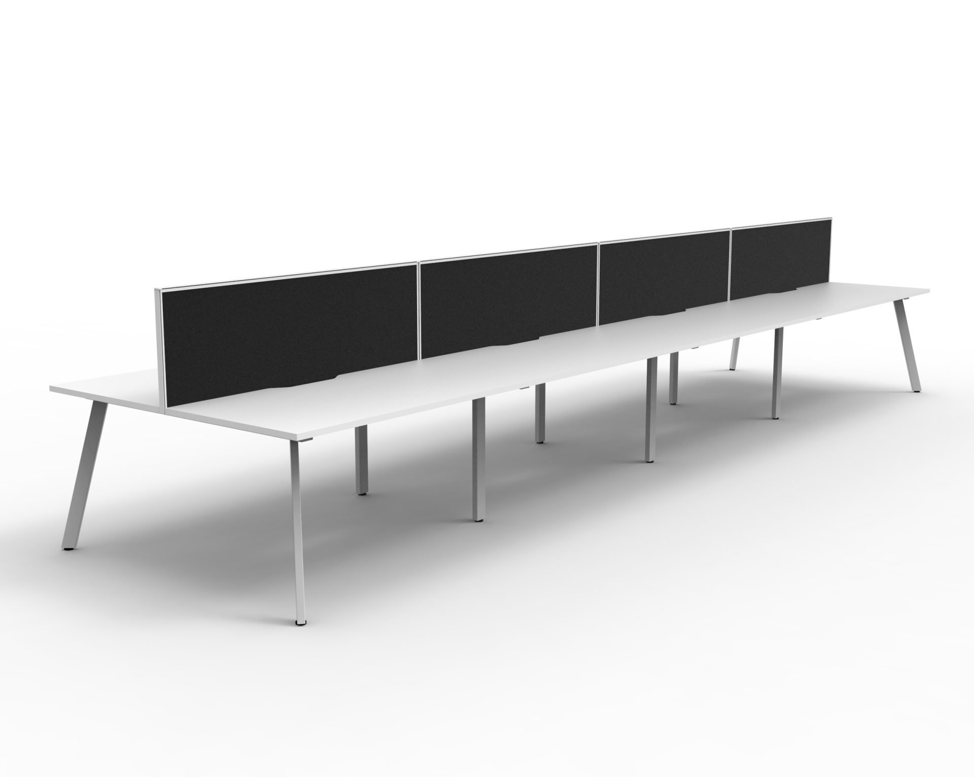 Rapidline Eternity Back-to-Back Workstation – Pod of 8 | 1200mm W x 750mm D | Natural White Top, White Satin Base, Black SHUSH30 Screen