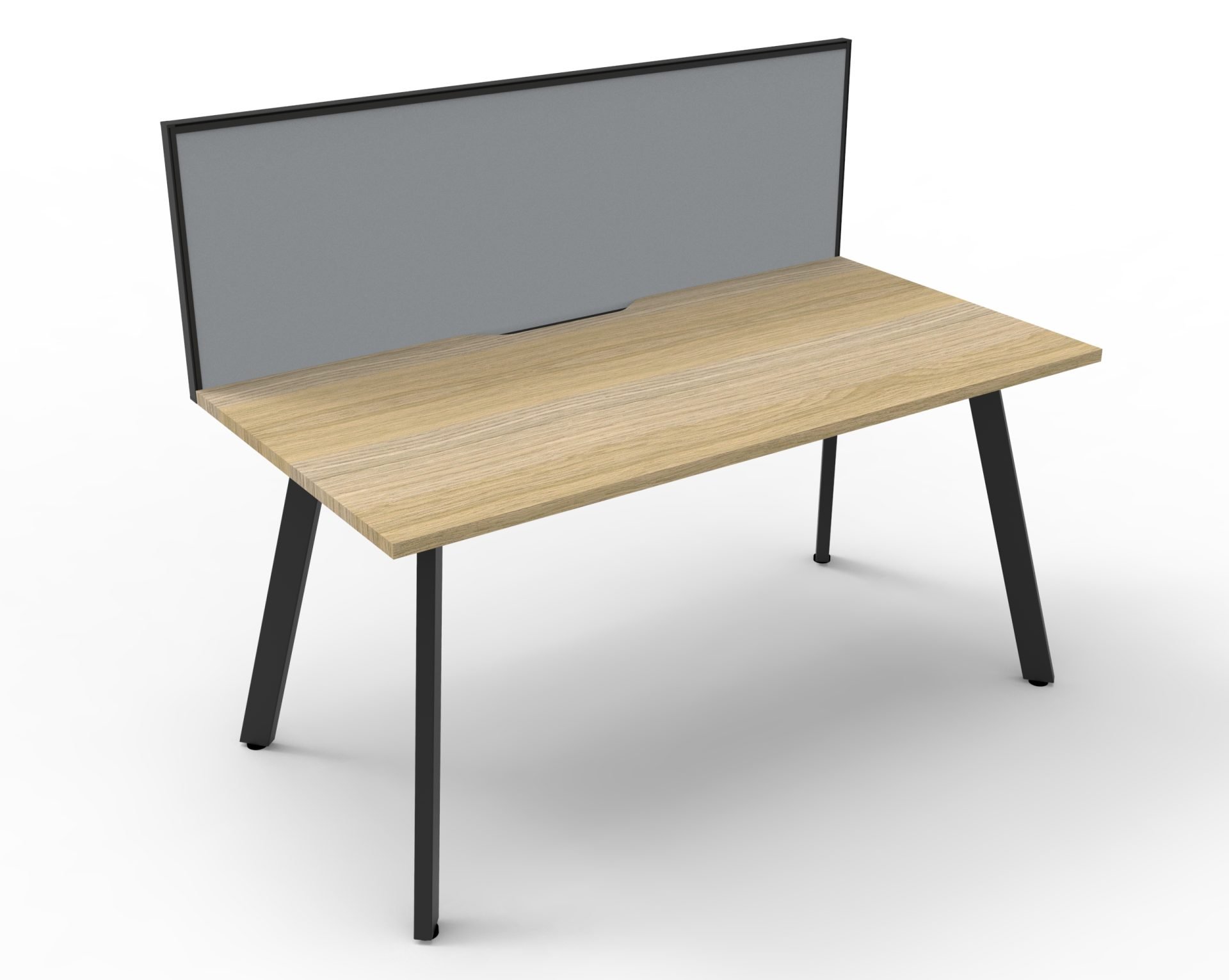 Rapidline Eternity Single Sided Workstation – Natural Oak Top, Black Satin Base, Grey Fabric Screen (1800mm x 750mm)