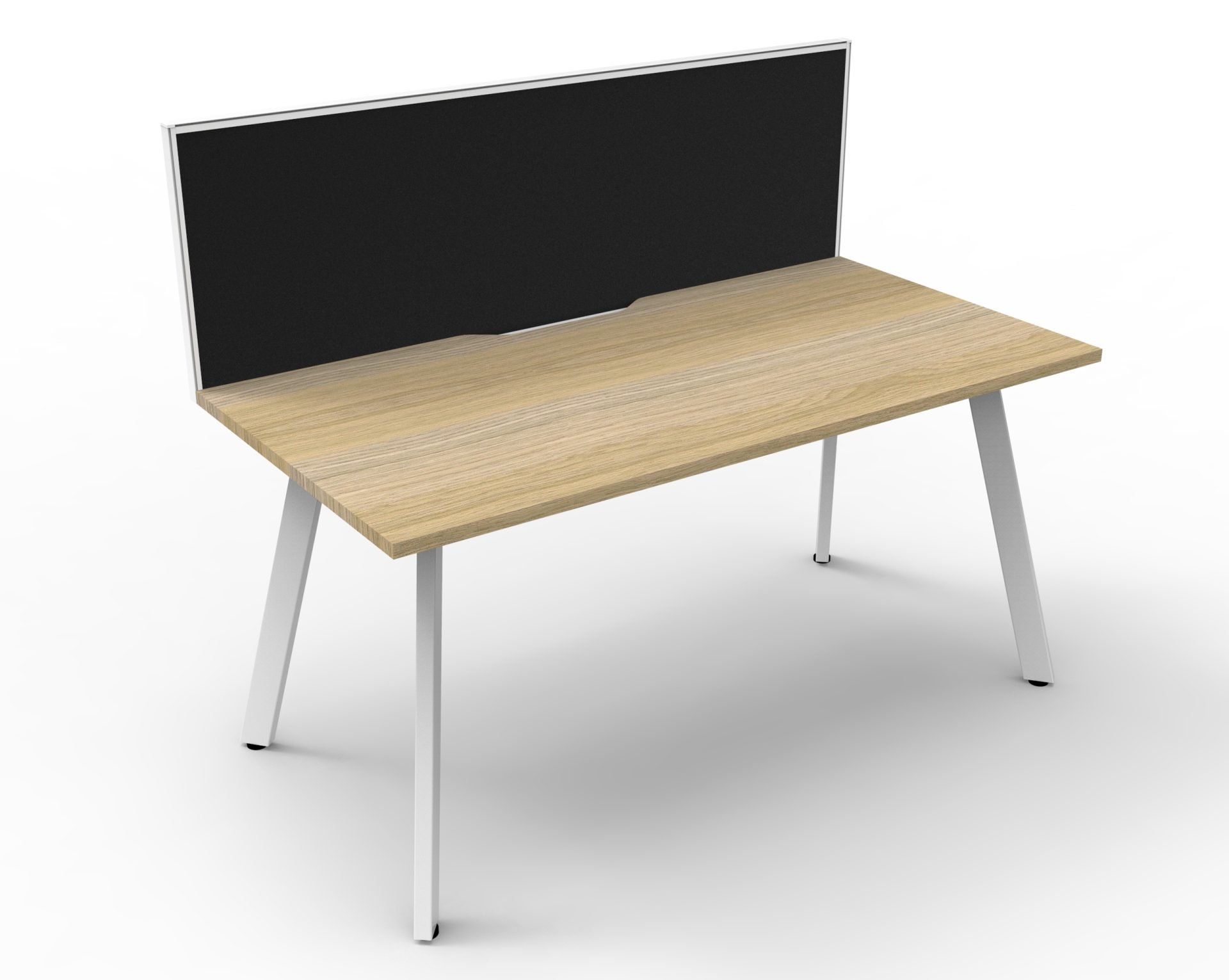 Rapidline Eternity Single Sided Workstation | Standalone Desk 1800×750mm | Natural Oak Top, White Satin Base, SHUSH30 Black Fabric Screen
