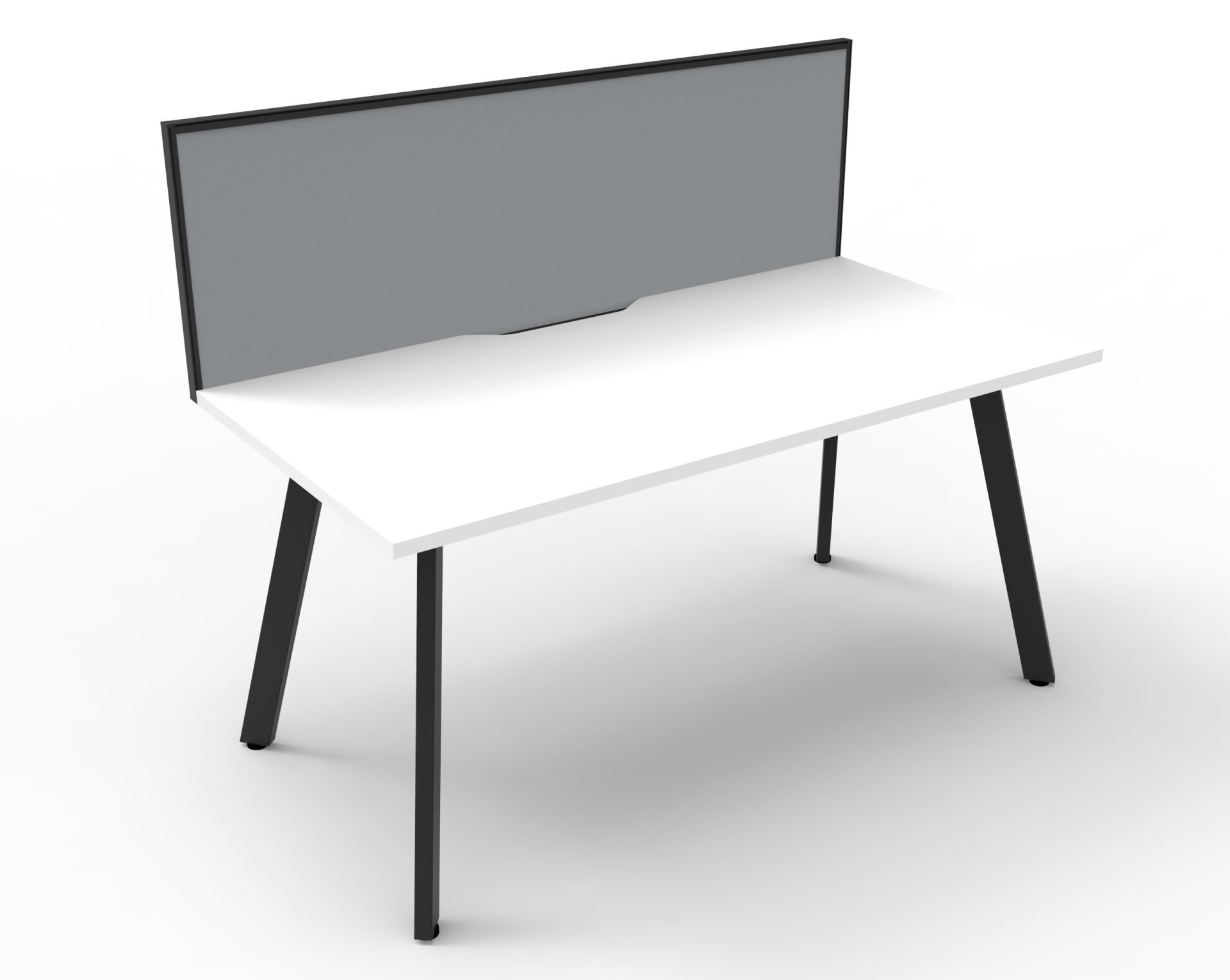 Rapidline Eternity Single Sided Workstation | Standalone Desk 1800×750mm | Natural White Top, Black Satin Base, SHUSH30 Grey Fabric Screen