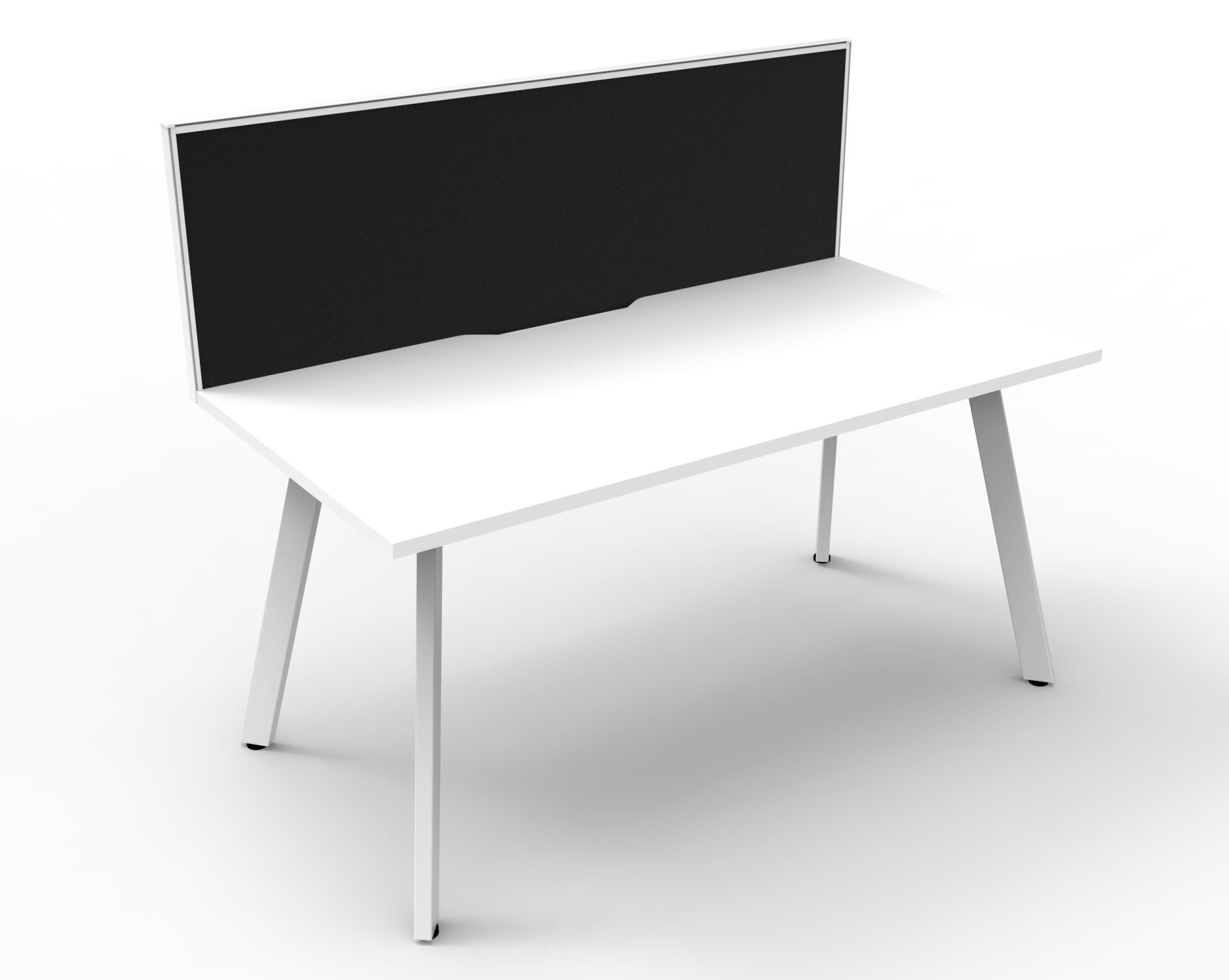 Rapidline Eternity Single Sided Workstation | Standalone Desk 1800×750mm | Natural White Top, White Satin Base, SHUSH30 Black Fabric Screen