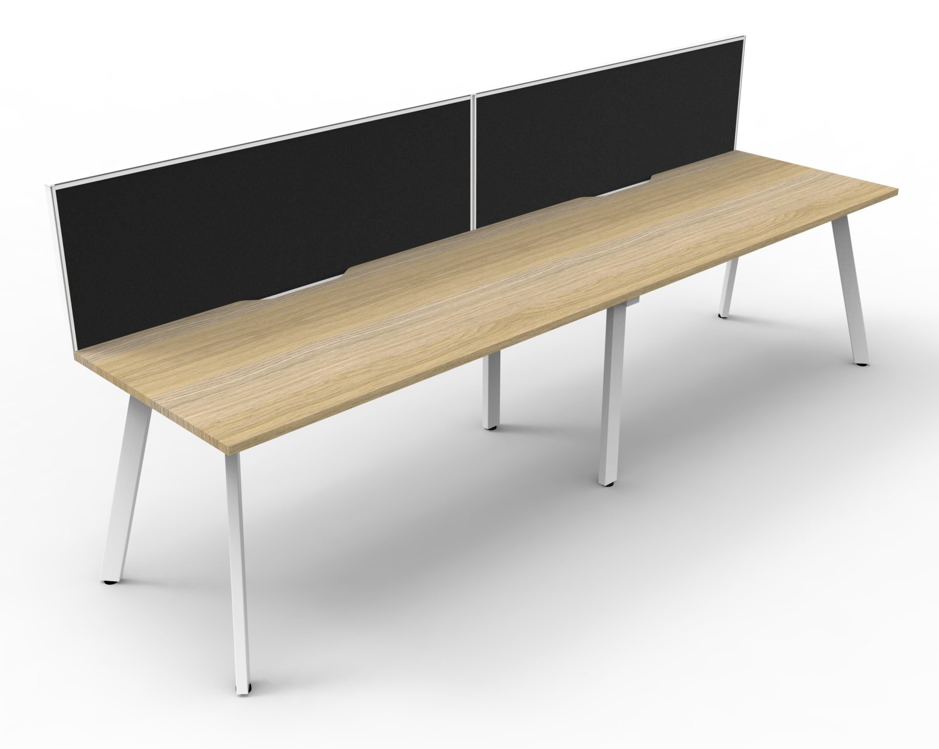 Rapidline Eternity Single-Sided Workstation – 1800×750mm – Natural Oak Top, White Satin Base, Black Screen (Pod of 2)