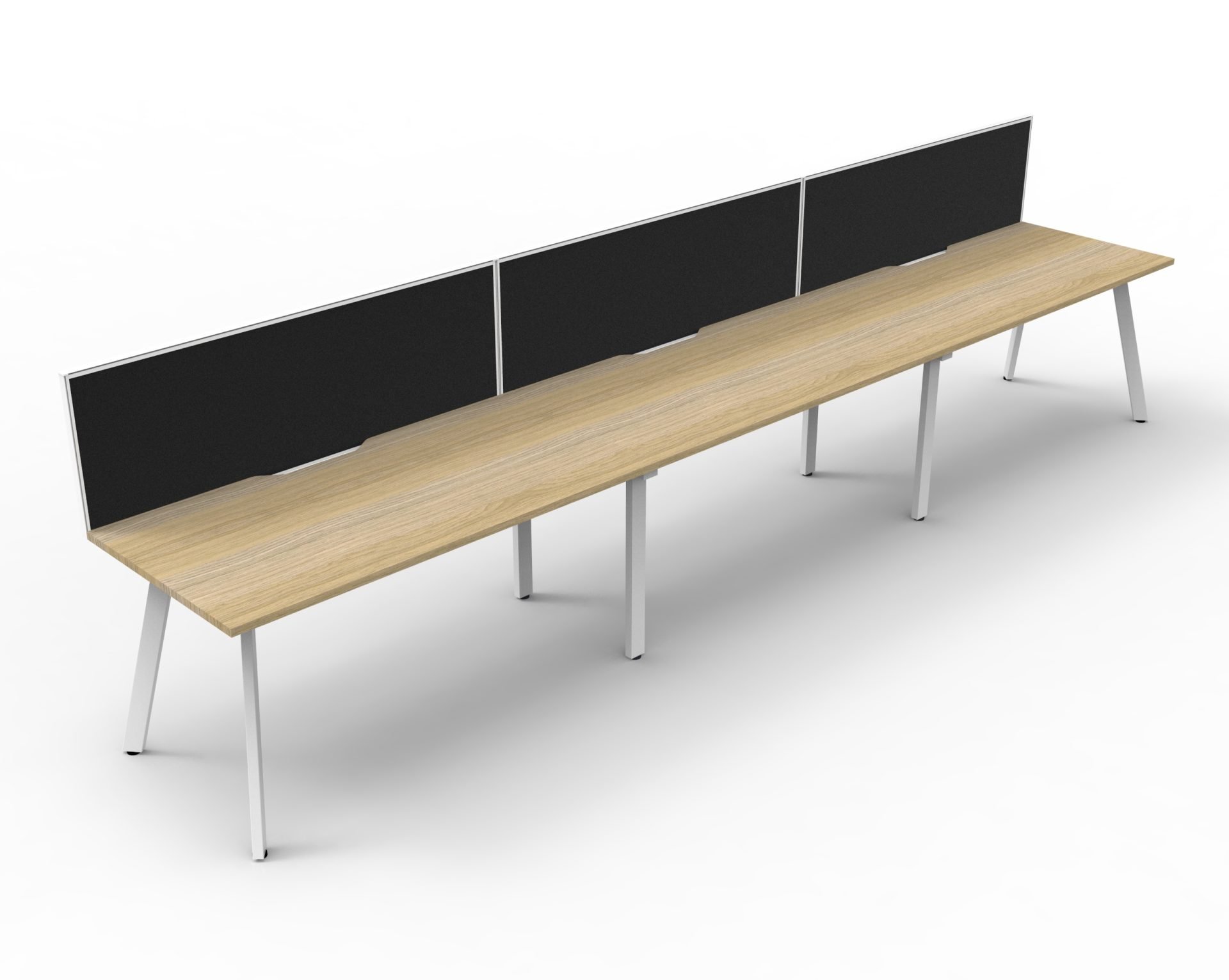 Rapidline Eternity Single Sided Workstation – Pod of 3, 1800×750mm, Natural Oak Top, White Satin Base, Black SHUSH30 Screen