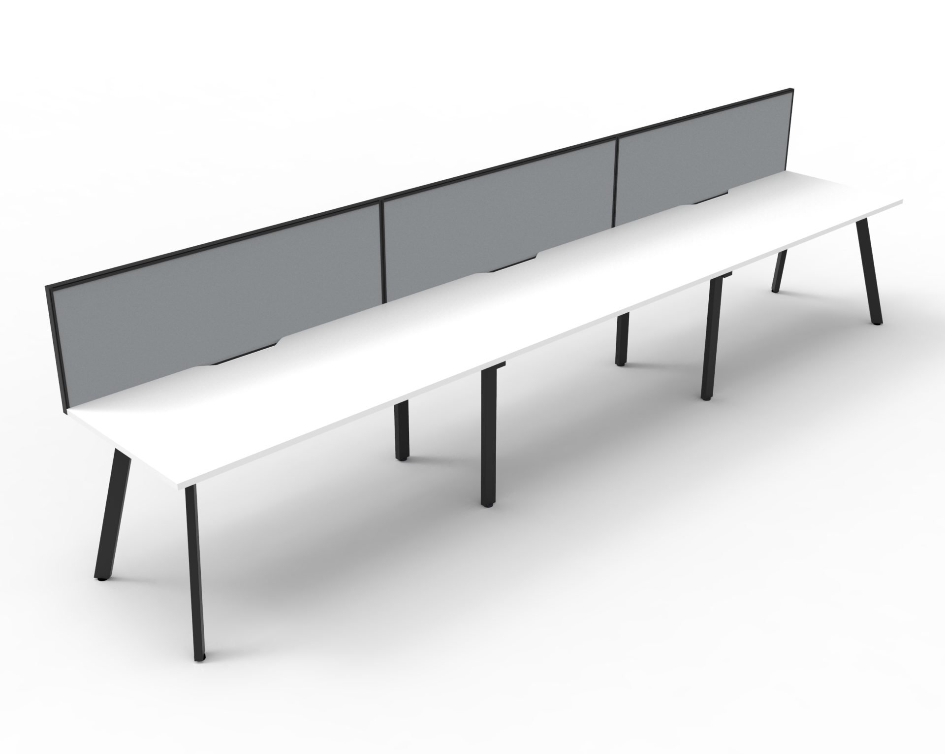 Rapidline Eternity Single Sided Workstation – Pod of 3, 1800×750mm, Natural White Top, Black Satin Base, Grey SHUSH30 Screen