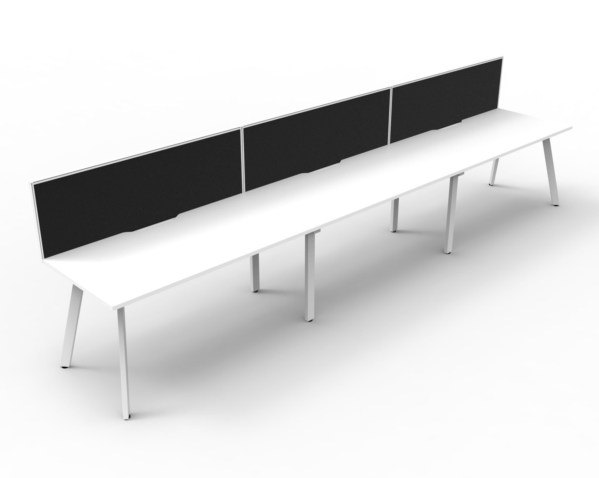 Rapidline Eternity Single Sided Workstation – Pod of 3, 1800×750mm, Natural White Top, White Satin Base, Black SHUSH30 Screen
