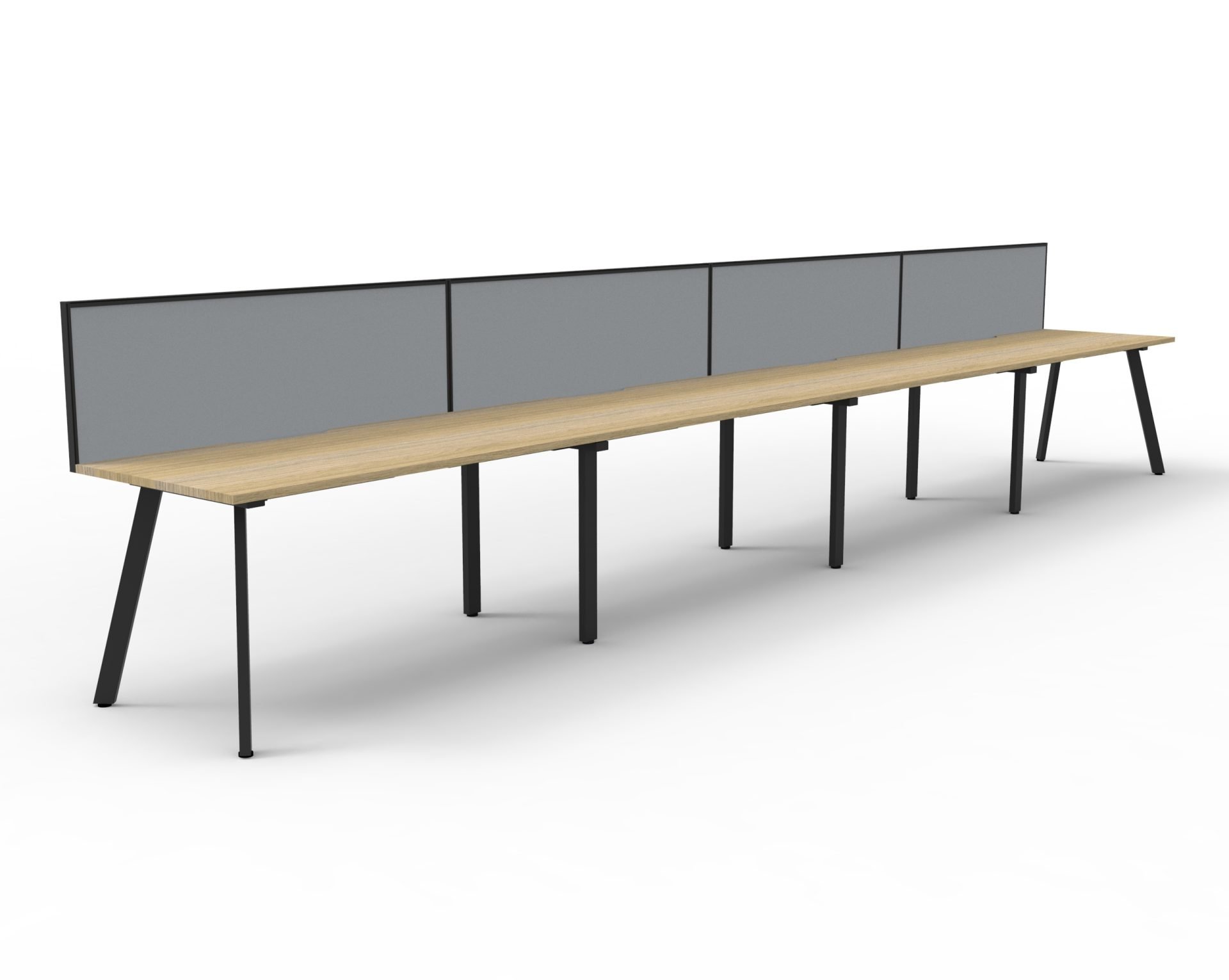 Rapidline Eternity Single Sided Workstation – Pod of 4, 1200×750mm, Natural Oak Top, Black Satin Base, Grey SHUSH30 Screen