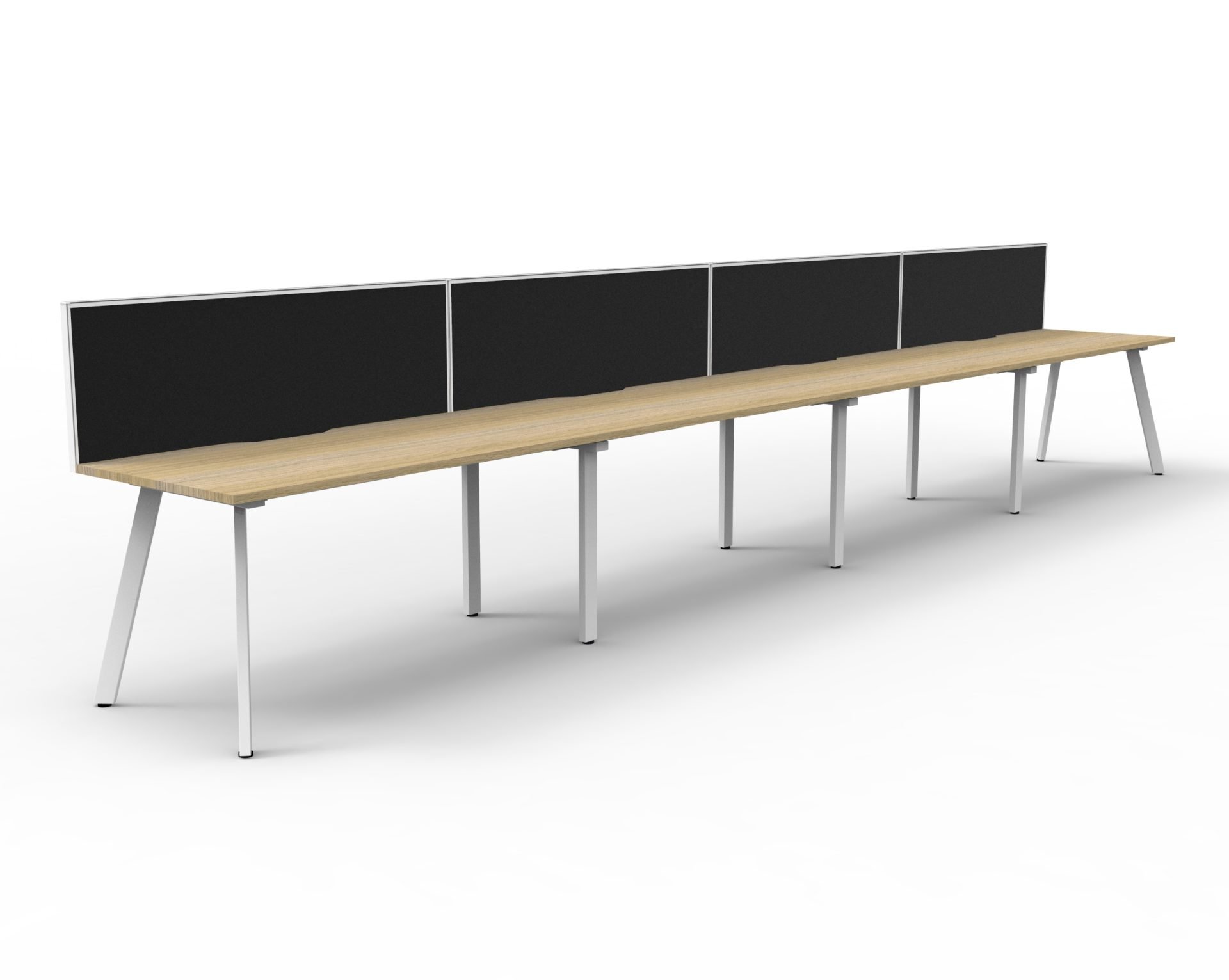 Rapidline Eternity Pod of 4 Workstation – 1500×750mm – Natural Oak Top, White Base, Black Screen