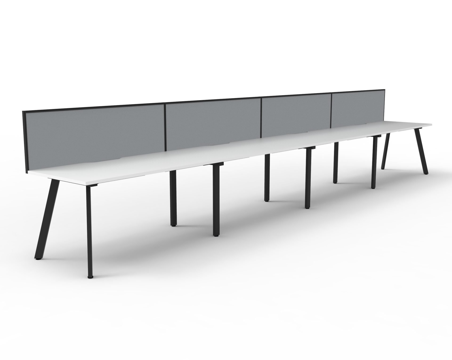 Rapidline Eternity Single-Sided Workstation – Pod of 4 | 1800×750mm | Natural White Top, Black Satin Base, Grey Screen