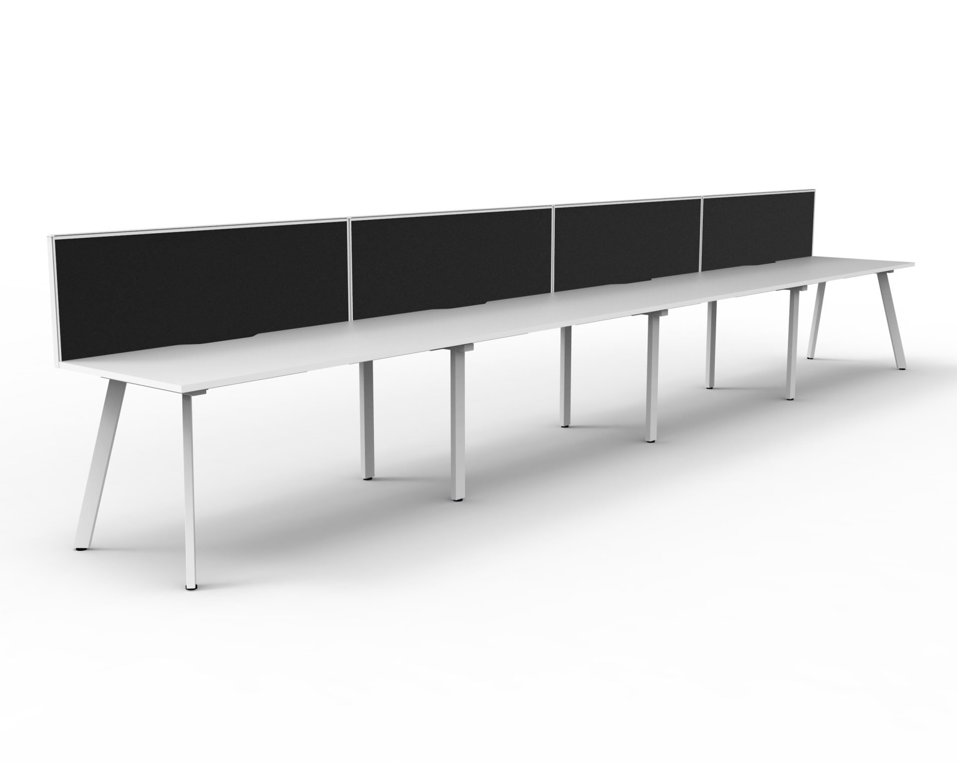 Rapidline Eternity Single-Sided Workstation – Pod of 4 | 1800×750mm | Natural White Top, White Satin Base, Black Screen