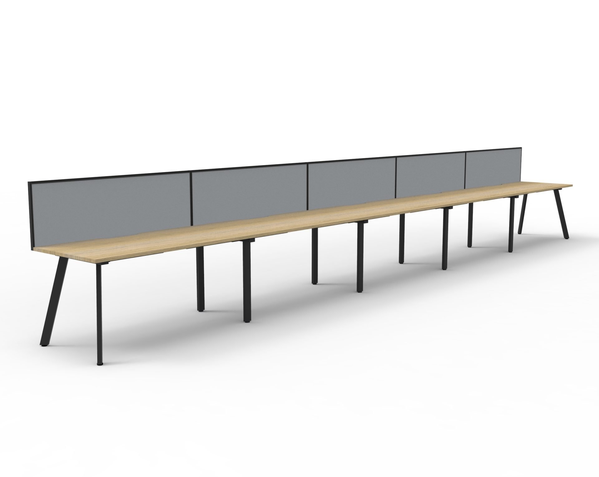 Rapidline Eternity Single-Sided Workstation – Pod of 5 | 1200×750mm | Natural Oak Top, Black Satin Base, Grey Screen