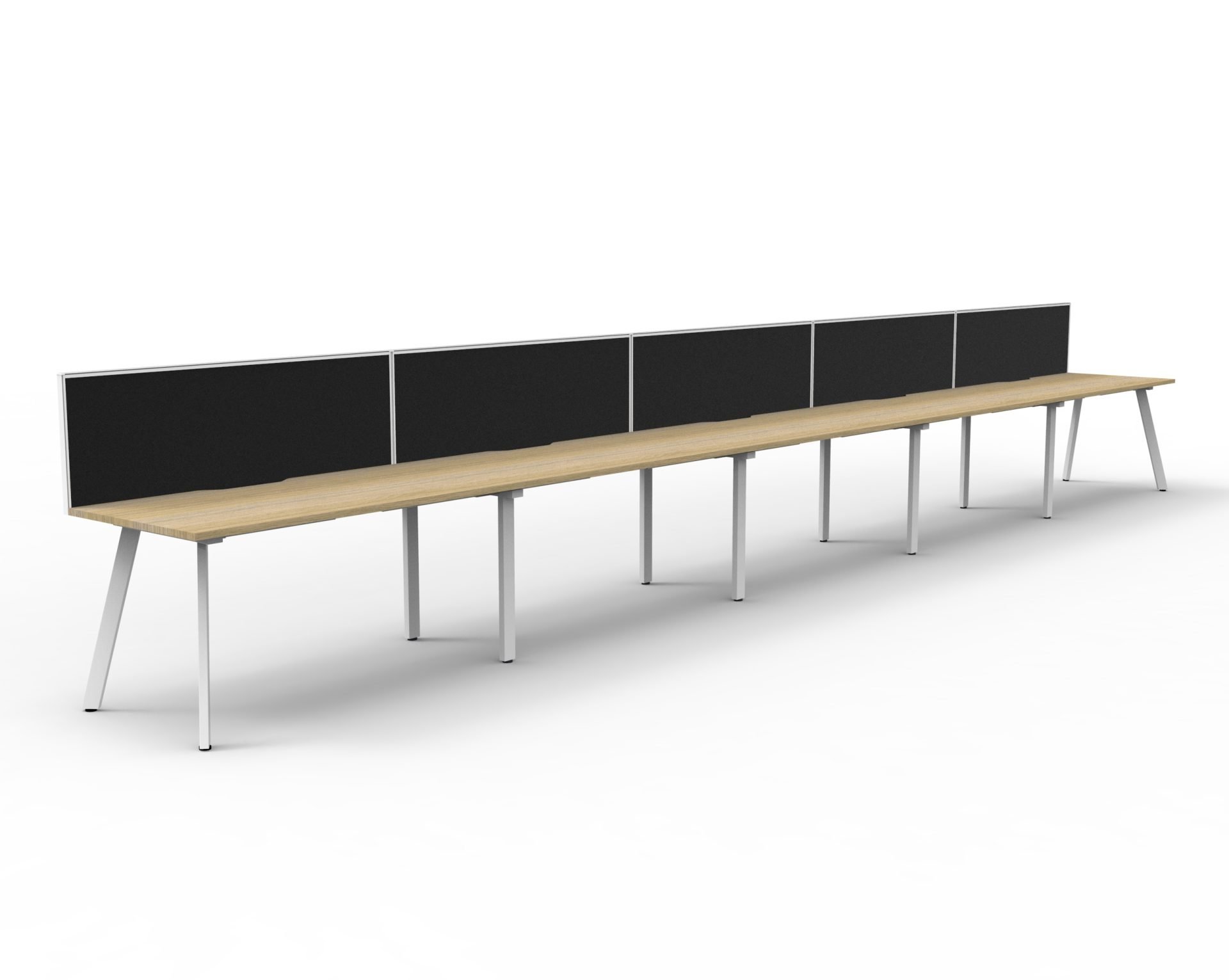 Rapidline Eternity Single-Sided Workstation Pod of 5 | 1500×750mm | Natural Oak Top, White Satin Base, Black Fabric Screen