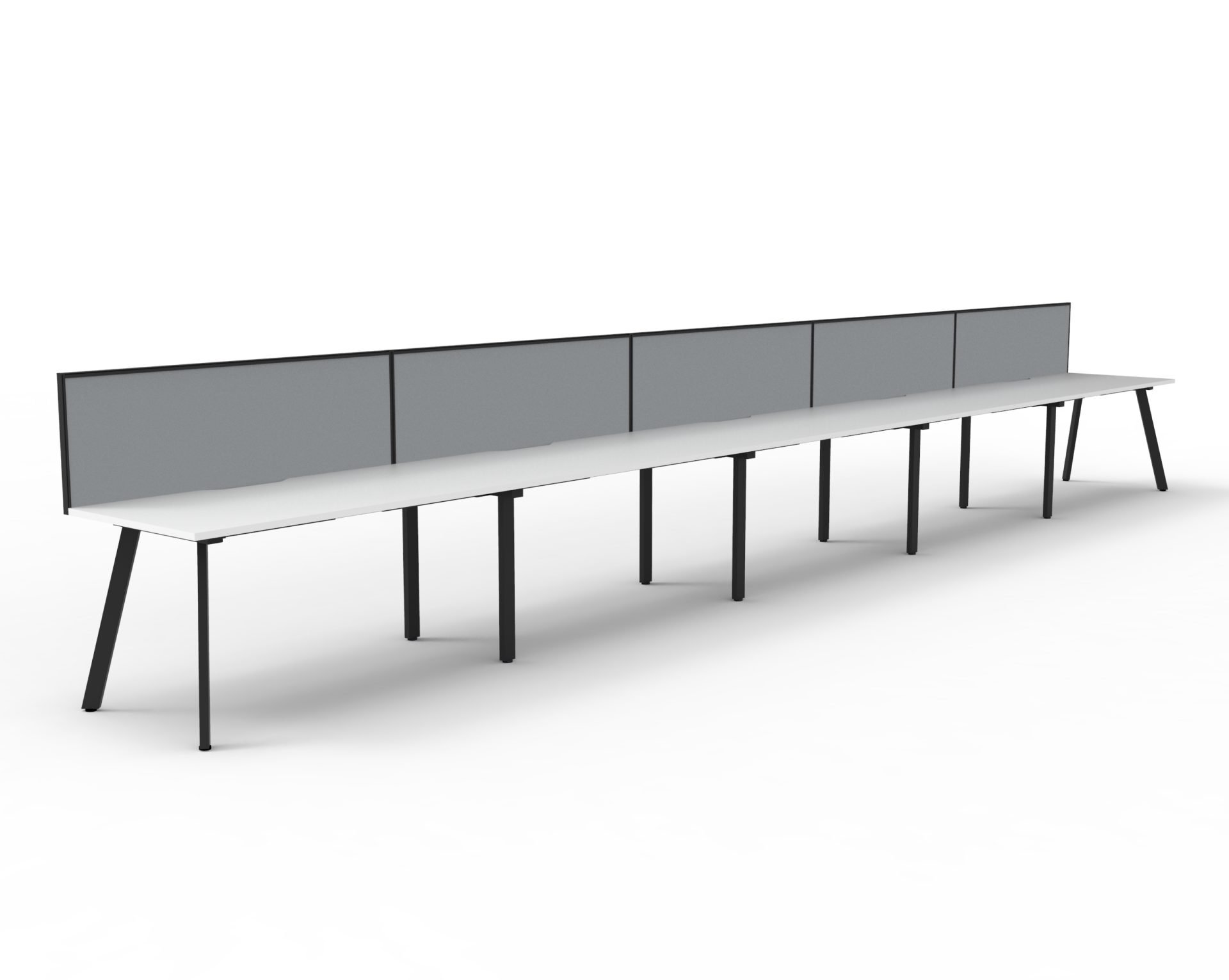 Rapidline Eternity Single-Sided Workstation Pod of 5 | 1500×750mm | Natural White Top, Black Satin Base, Grey Fabric Screen