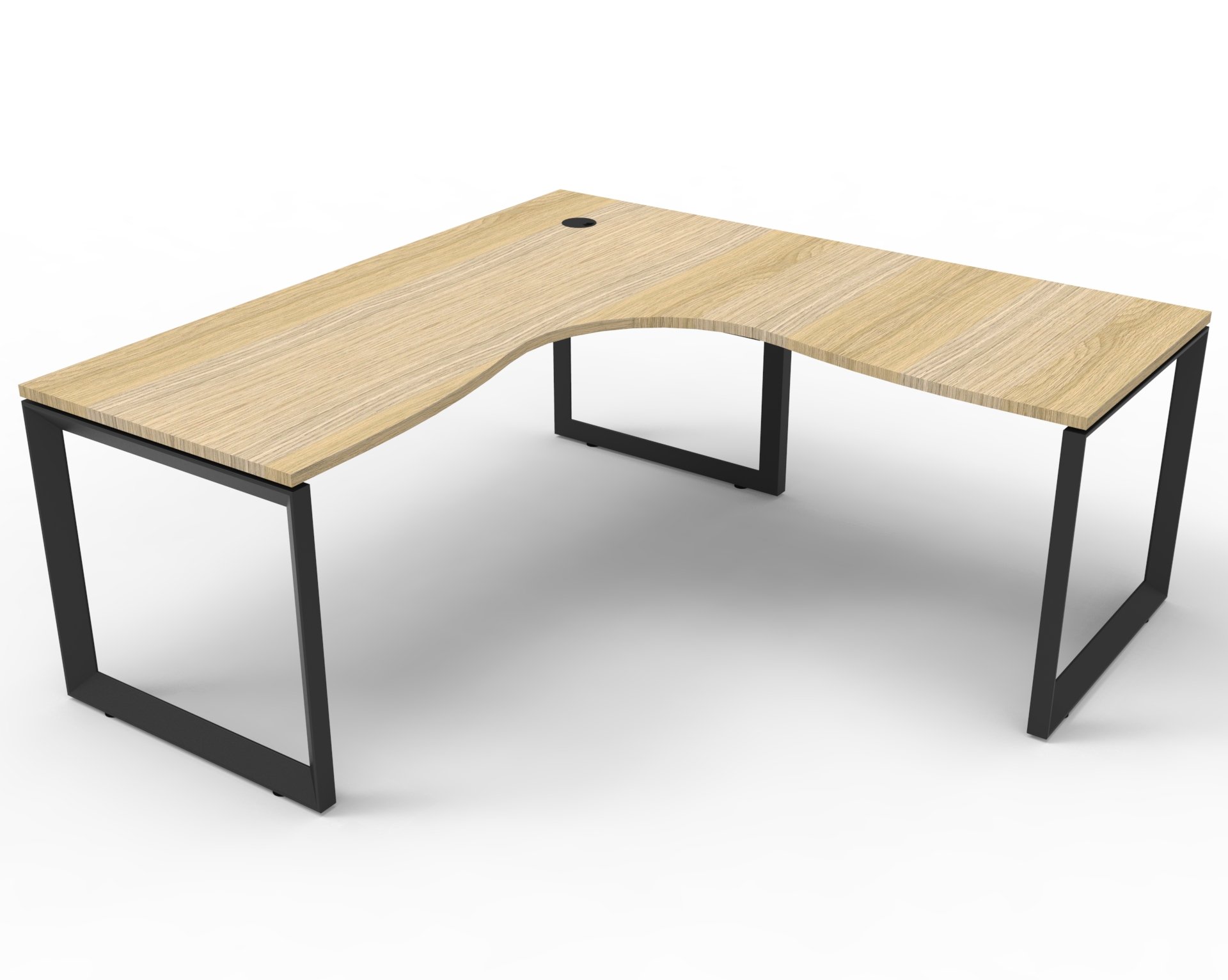 Rapidline Infinity Loop Leg Corner Workstation – Standalone, 1500×1500mm, Natural Oak Top & Black Satin Base, No Screens