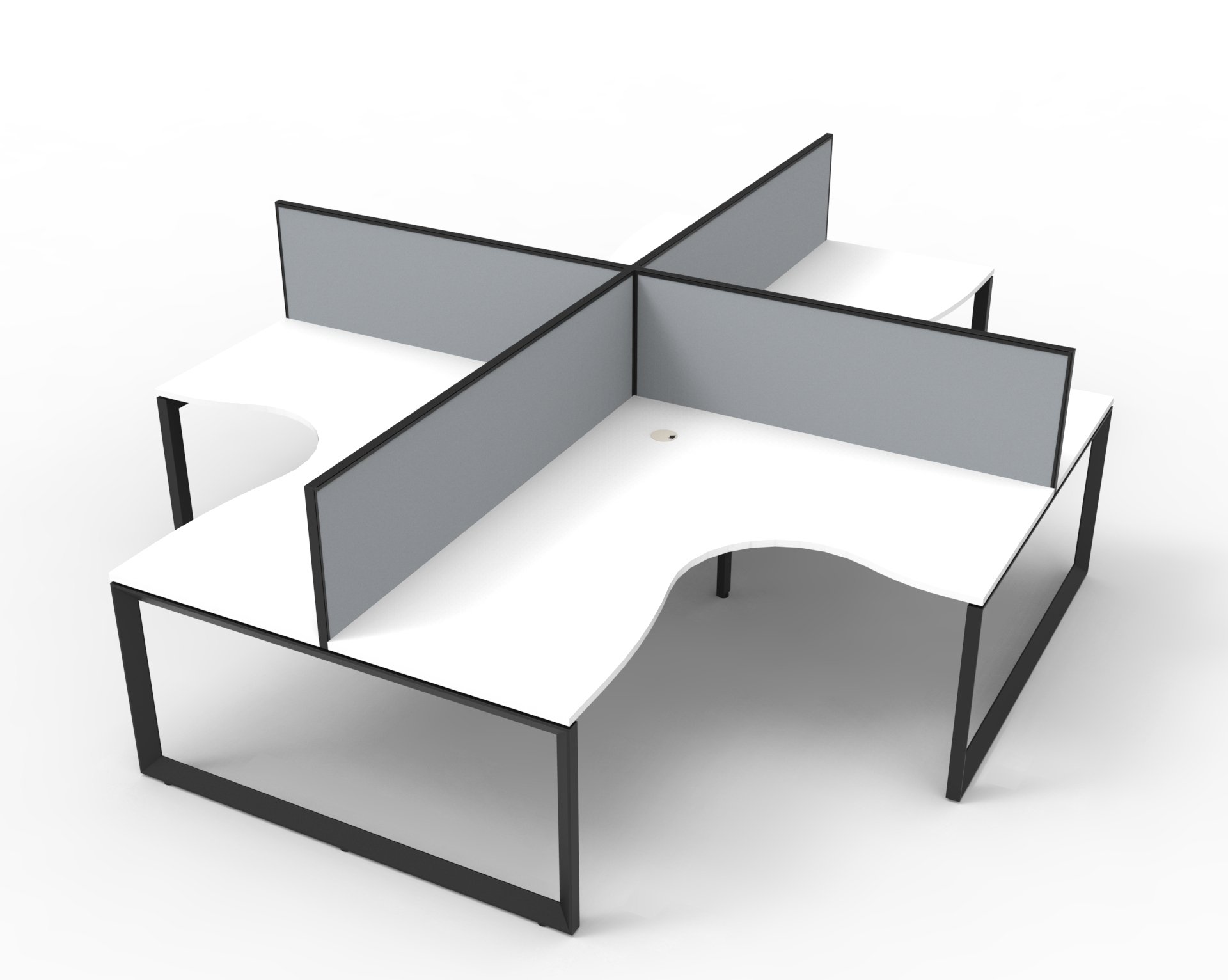 Rapidline Infinity Loop Leg Corner Workstation – Pod of 4 | 1800mm x 1500mm | White Top, Black Base | Grey Screens