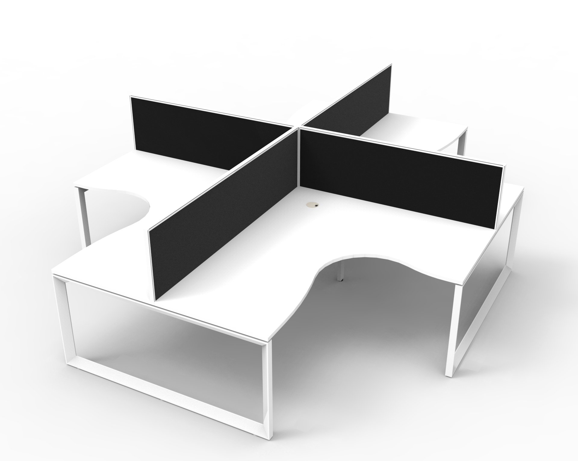 Rapidline Infinity Loop Leg Corner Workstation – Pod of 4 | 1800mm x 1500mm | White Top, White Base | Black Screens