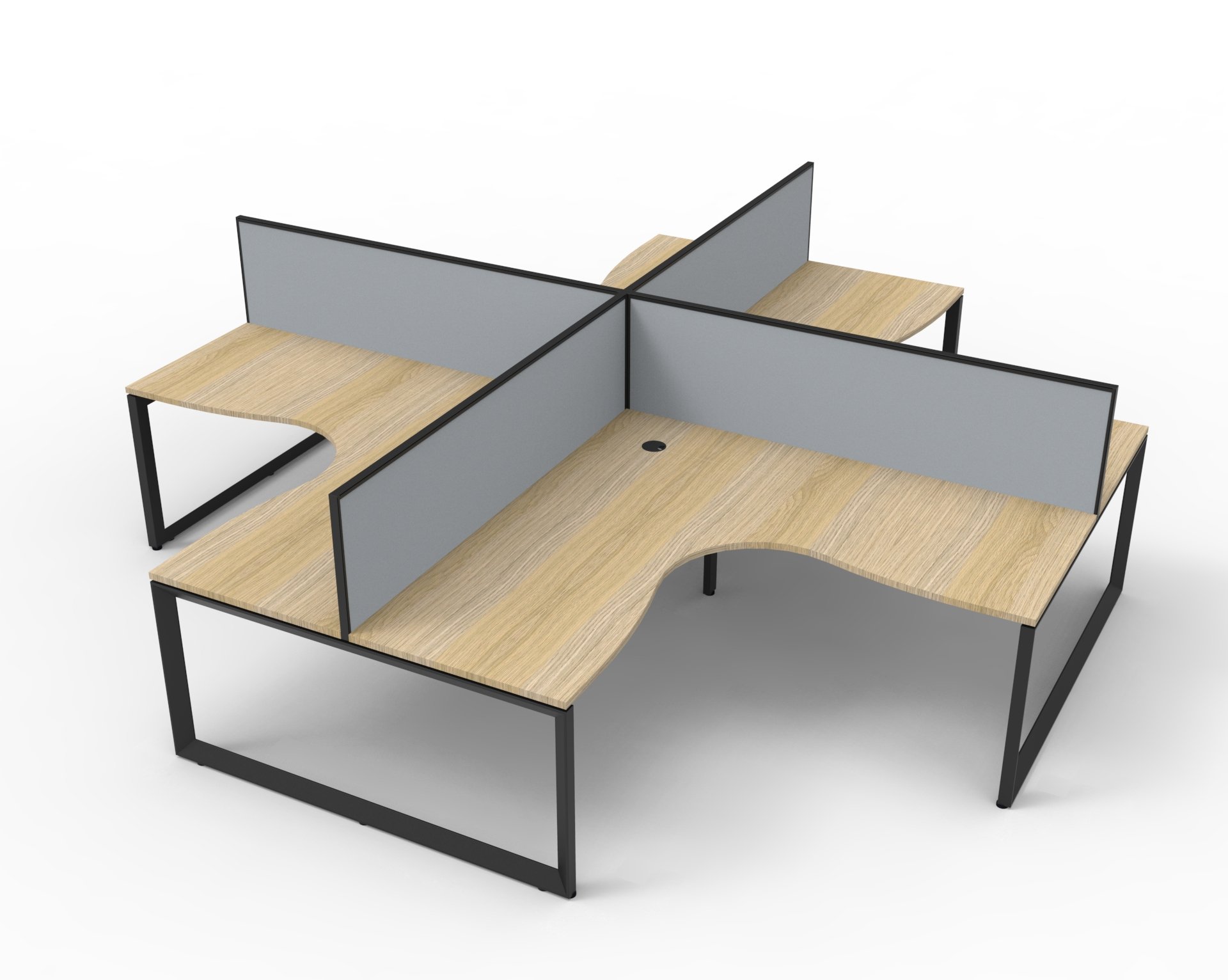 Rapidline Infinity Loop Leg Corner Workstation – Pod of 4 | 1800mm x 1800mm | Oak Top, Black Base | Grey Screens