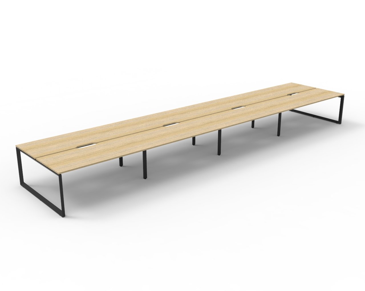 Rapidline Infinity Back-to-Back Loop Leg Workstation – Pod of 8, 1800mm W × 750mm D, Natural Oak Top & Black Satin Base
