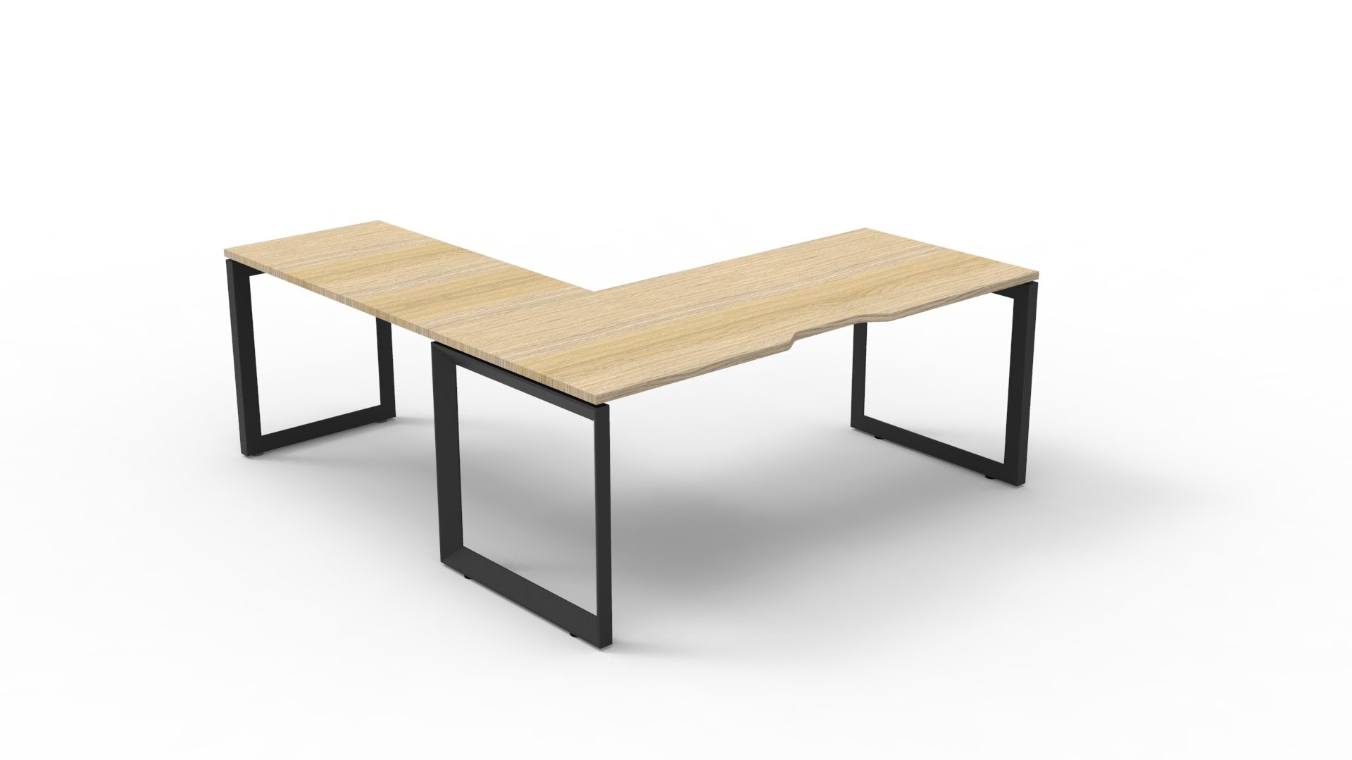 Rapidline Infinity Corner Workstation — Natural Oak Top, Black Satin Base, No Screen