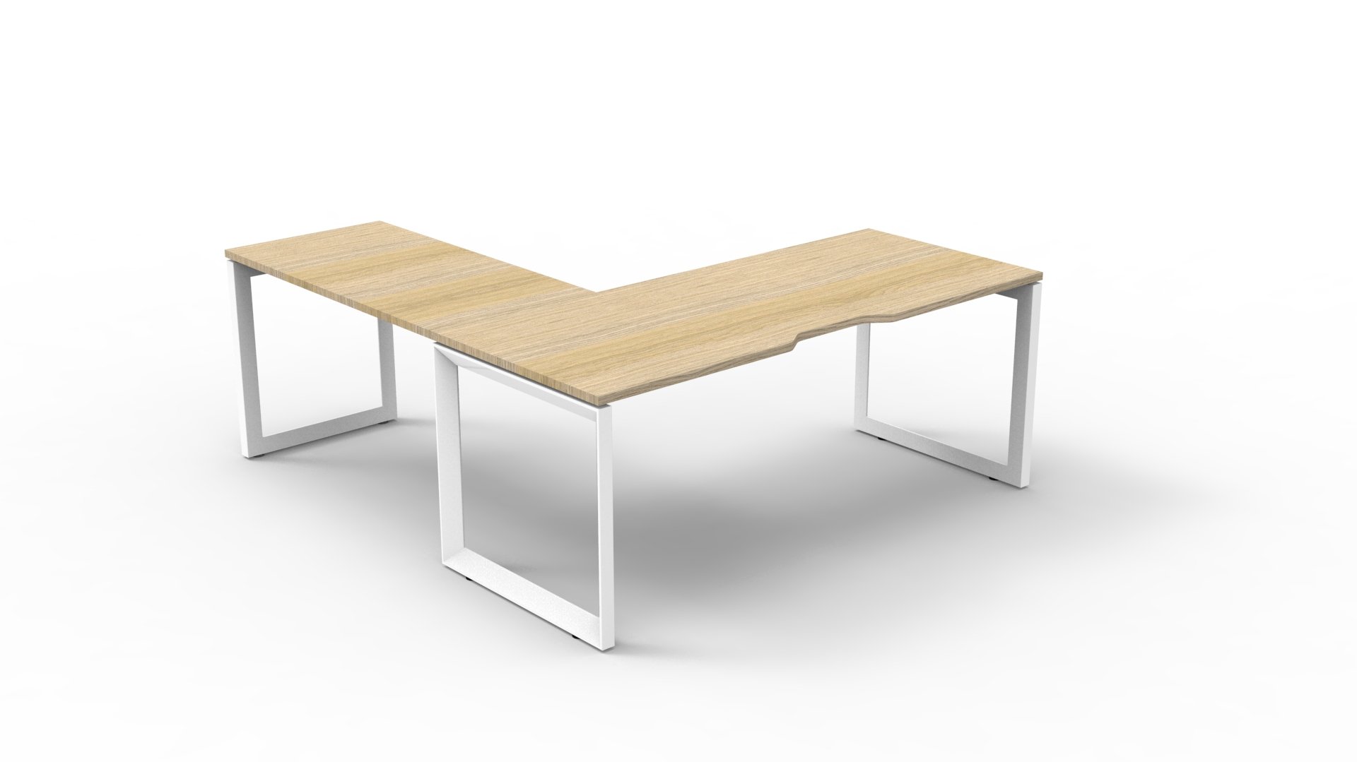 Rapidline Infinity Corner Workstation — Natural Oak Top, White Satin Base, No Screen