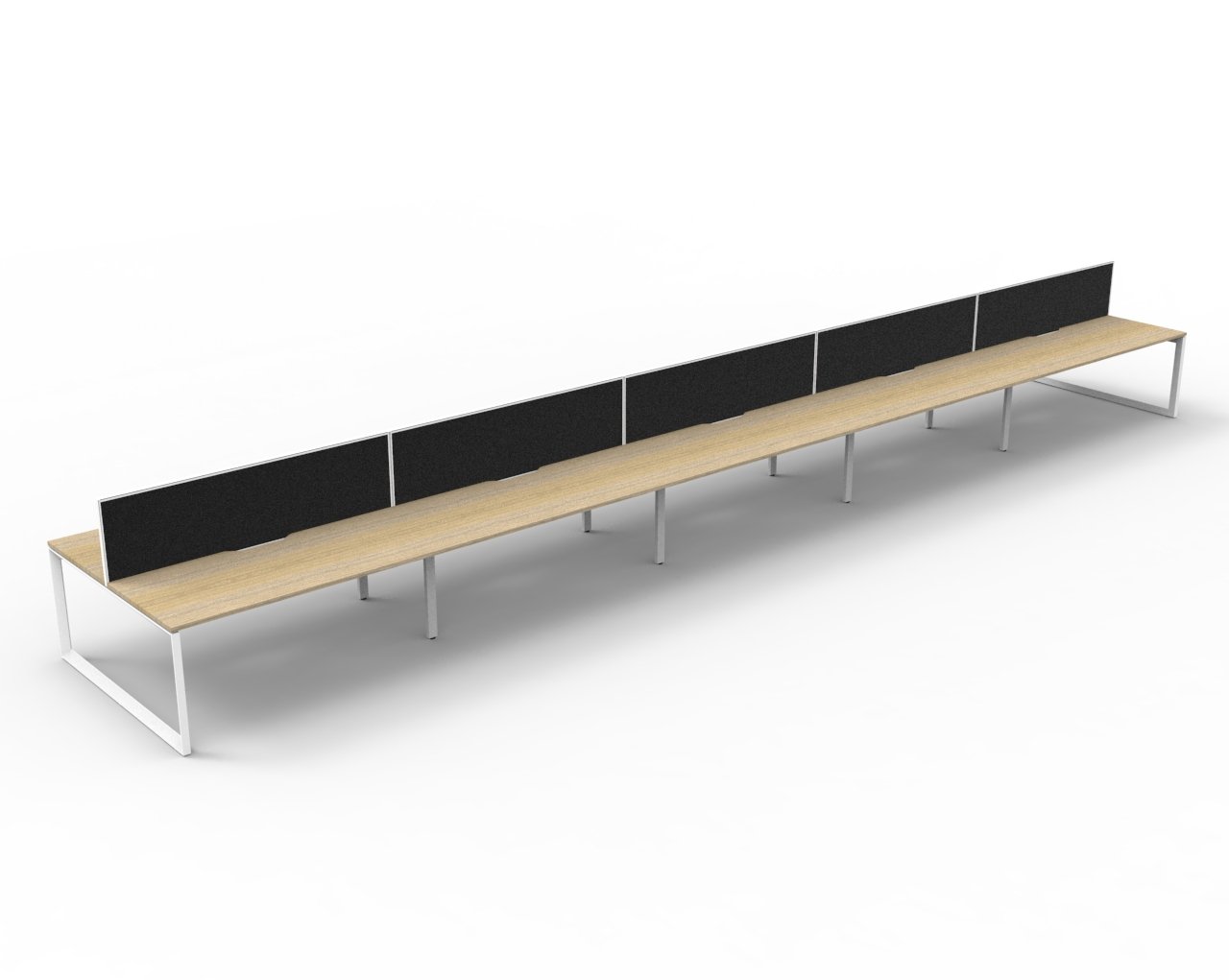 Rapidline Infinity Back-to-Back Workstation Pod of 10 | 1800mm W x 750mm D | Natural Oak Top, White Satin Base, Black Screen