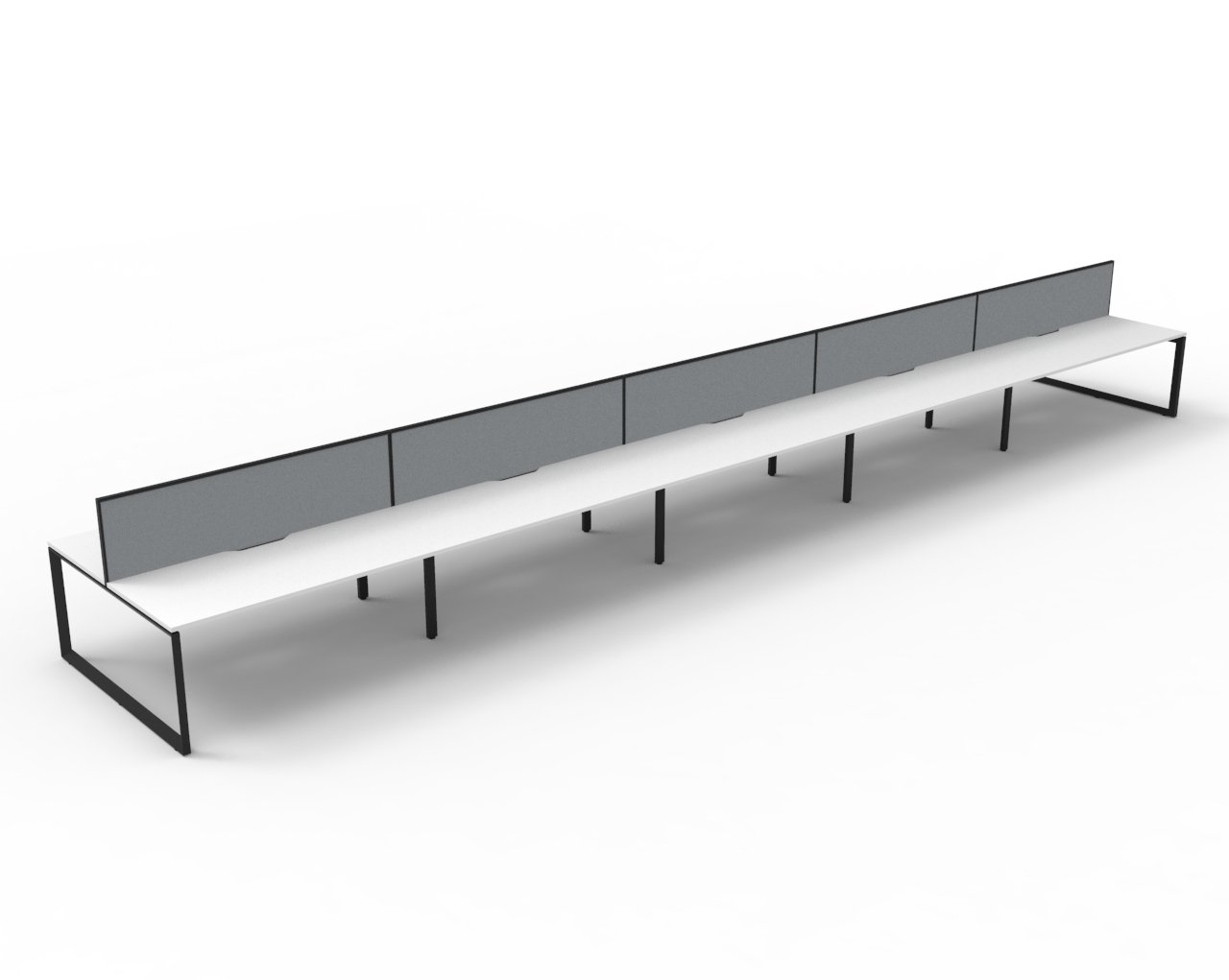 Rapidline Infinity Back-to-Back Loop Leg Workstation | 10-Pod | 1800W x 750D | Natural White Top, Black Satin Base, Grey SHUSH30 Screen