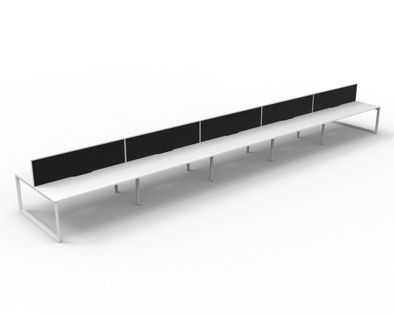 Rapidline Infinity Back-to-Back Loop Leg Workstation | 10-Pod | 1800W x 750D | Natural White Top, White Satin Base, Black SHUSH30 Screen