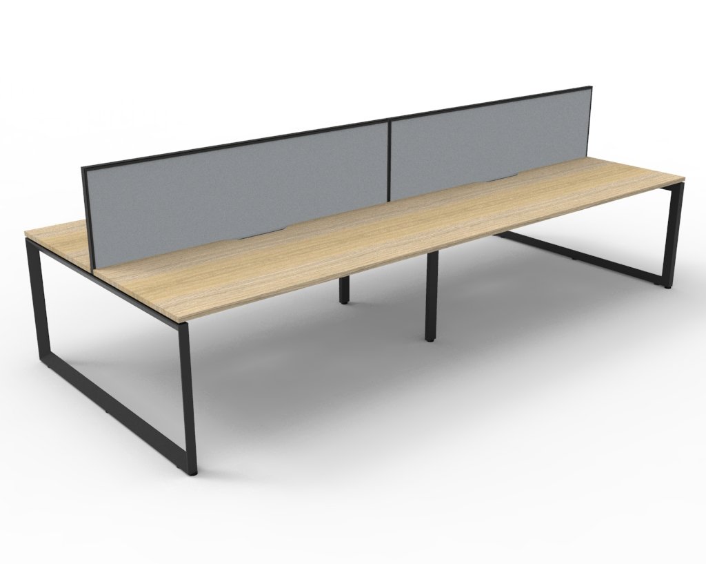 Rapidline Infinity Back-to-Back Loop Leg Workstation – 1800×750mm, Natural Oak Top, Black Satin Base, Grey SHUSH30 Screen (POD of 4)