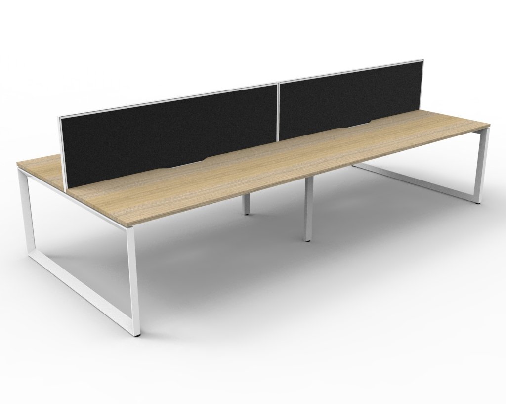 Rapidline Infinity Pod of 4 Back-to-Back Workstation – 1500mm W, Natural Oak Top, White Satin Base, Black SHUSH30 Screen