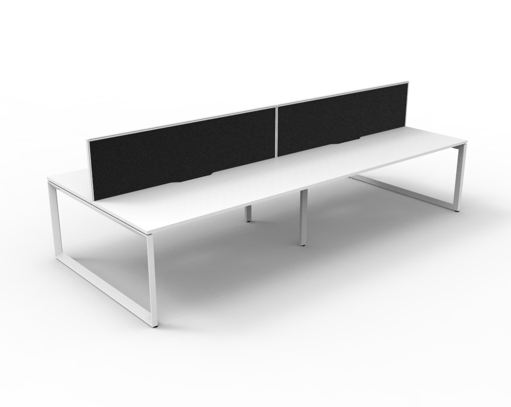 Rapidline Infinity Back-to-Back Workstation | Pod of 4 | 1800×750mm | Natural White Top, White Satin Base | SHUSH30 Black Fabric Screen