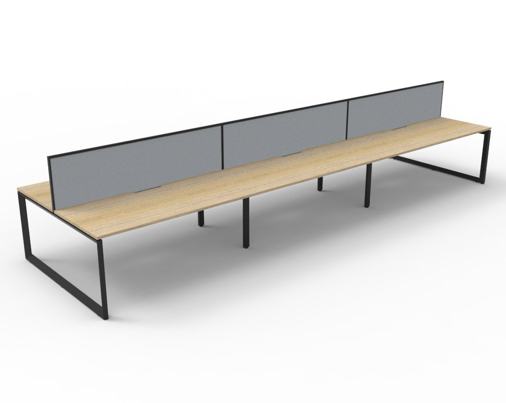 Rapidline Infinity Back-to-Back Workstation Pod (6) | 1800mm W x 750mm D | Oak Top, Black Loop Legs, Grey Screen